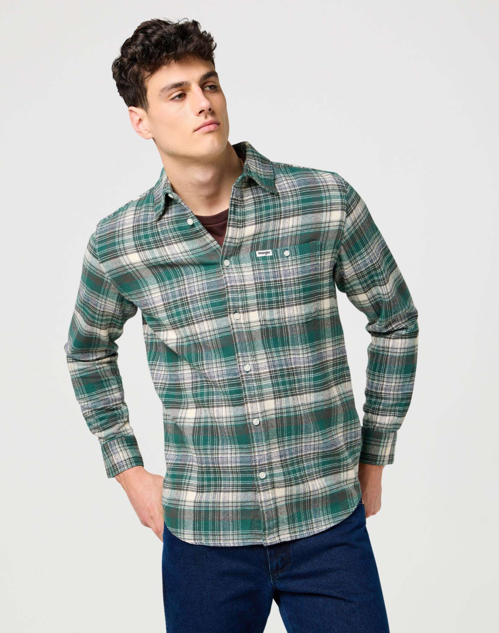 Brushed 1 Pkt Shirt in Green Birch Chemises Wrangler