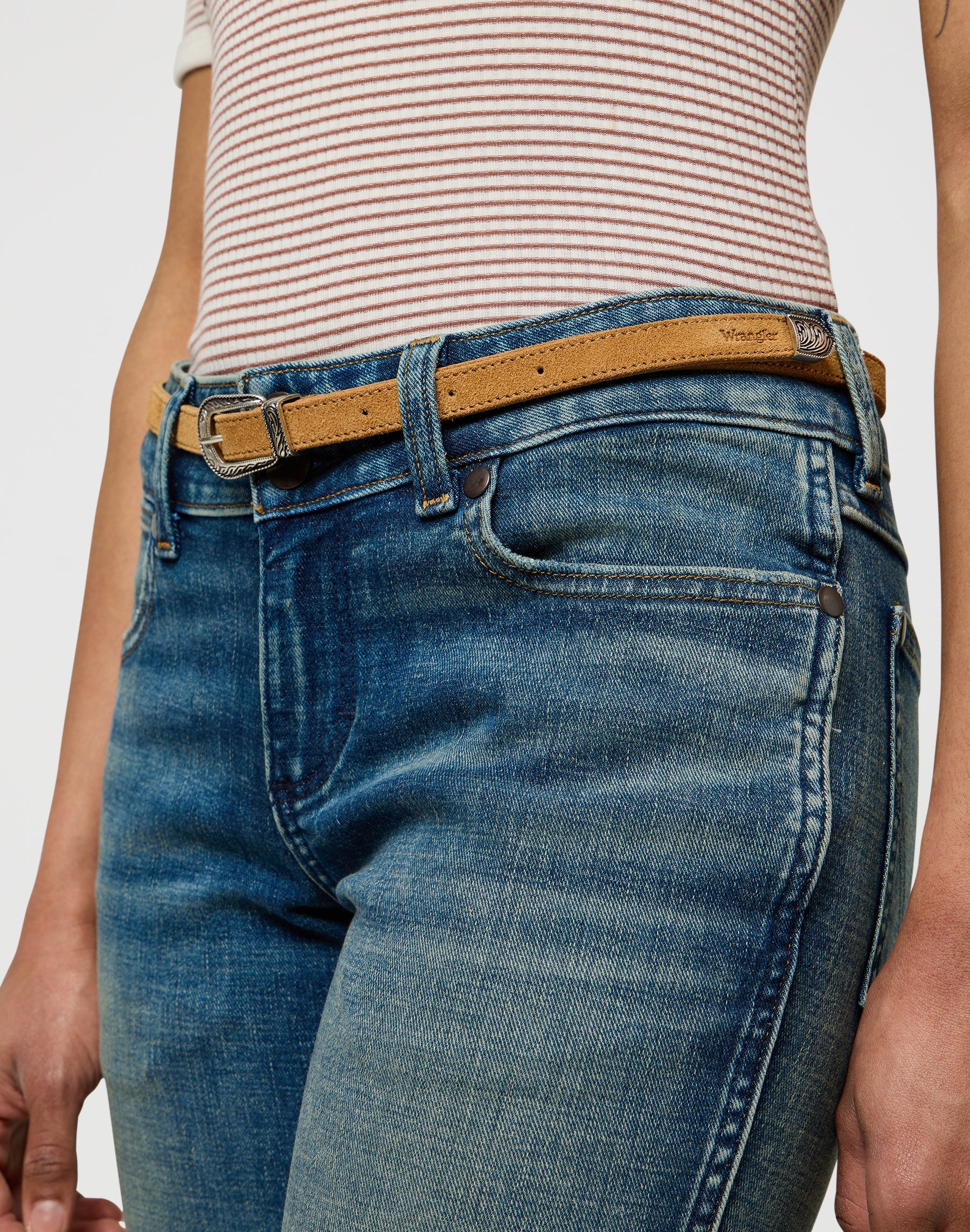 Thin Western Belt in Camel Ceinture Wrangler