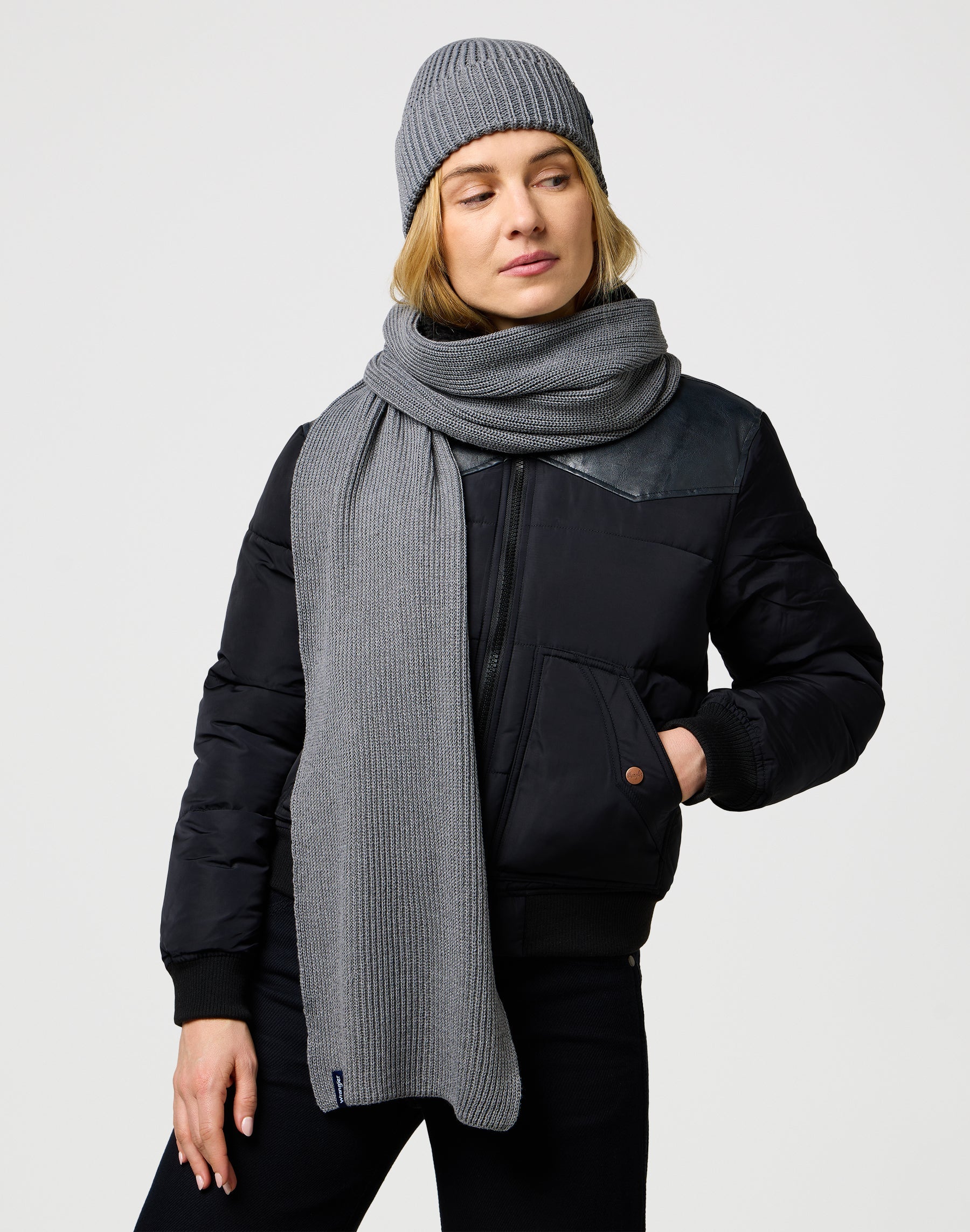 Scarf Beanie Set in Mid Grey Mel Écharpes Wrangler