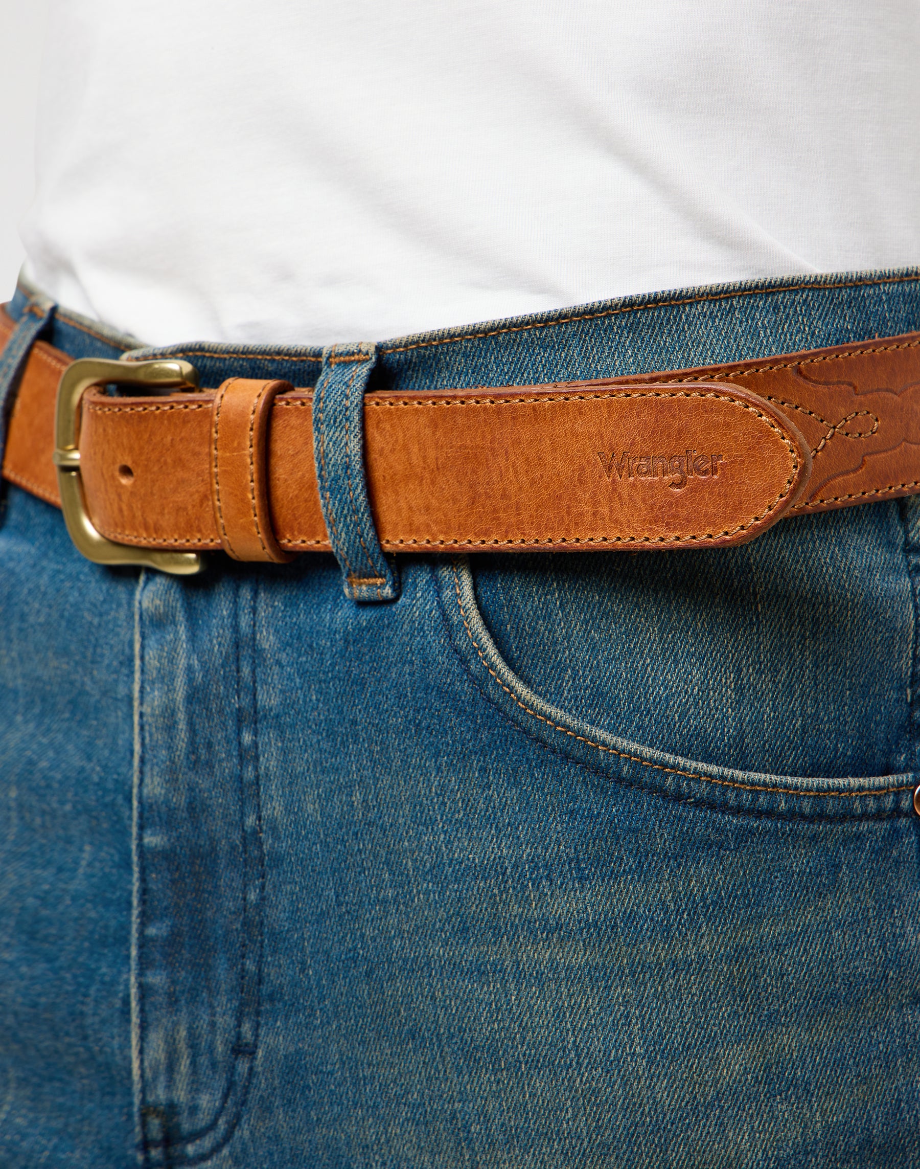 Western Stitch Belt in Cognac Ceinture Wrangler