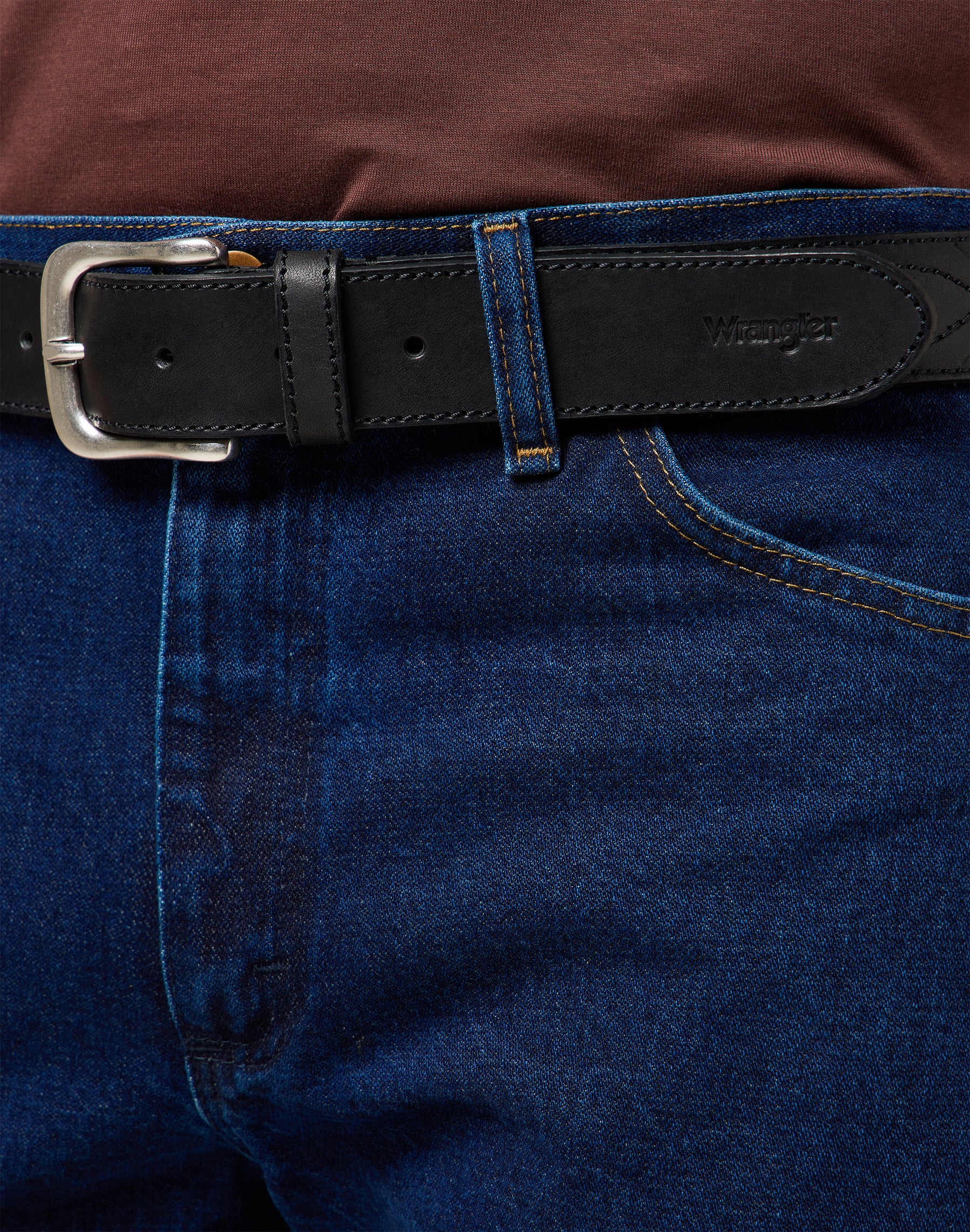 Western Stitch Belt in Black Ceinture Wrangler
