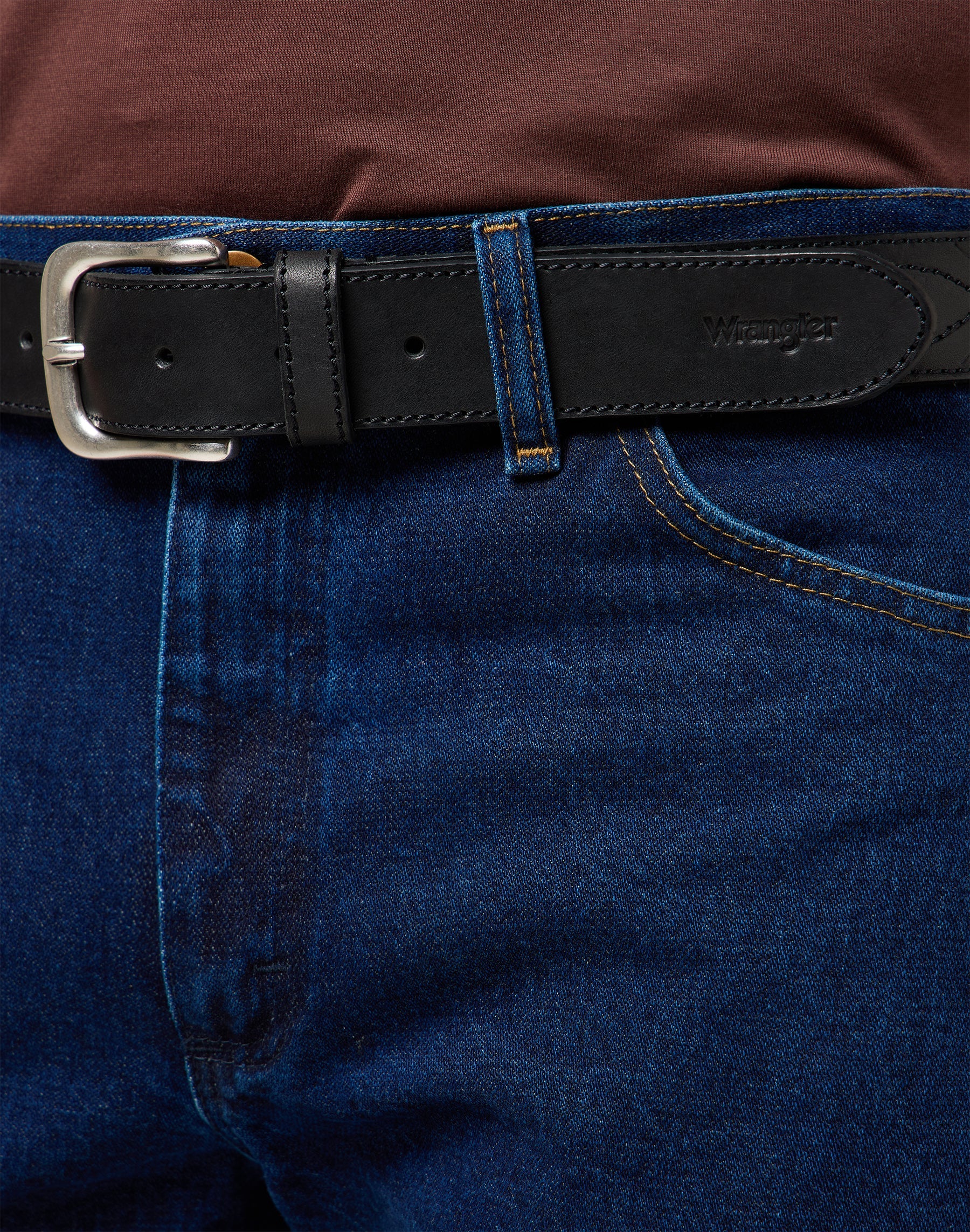 Western Stitch Belt in Black Ceinture Wrangler