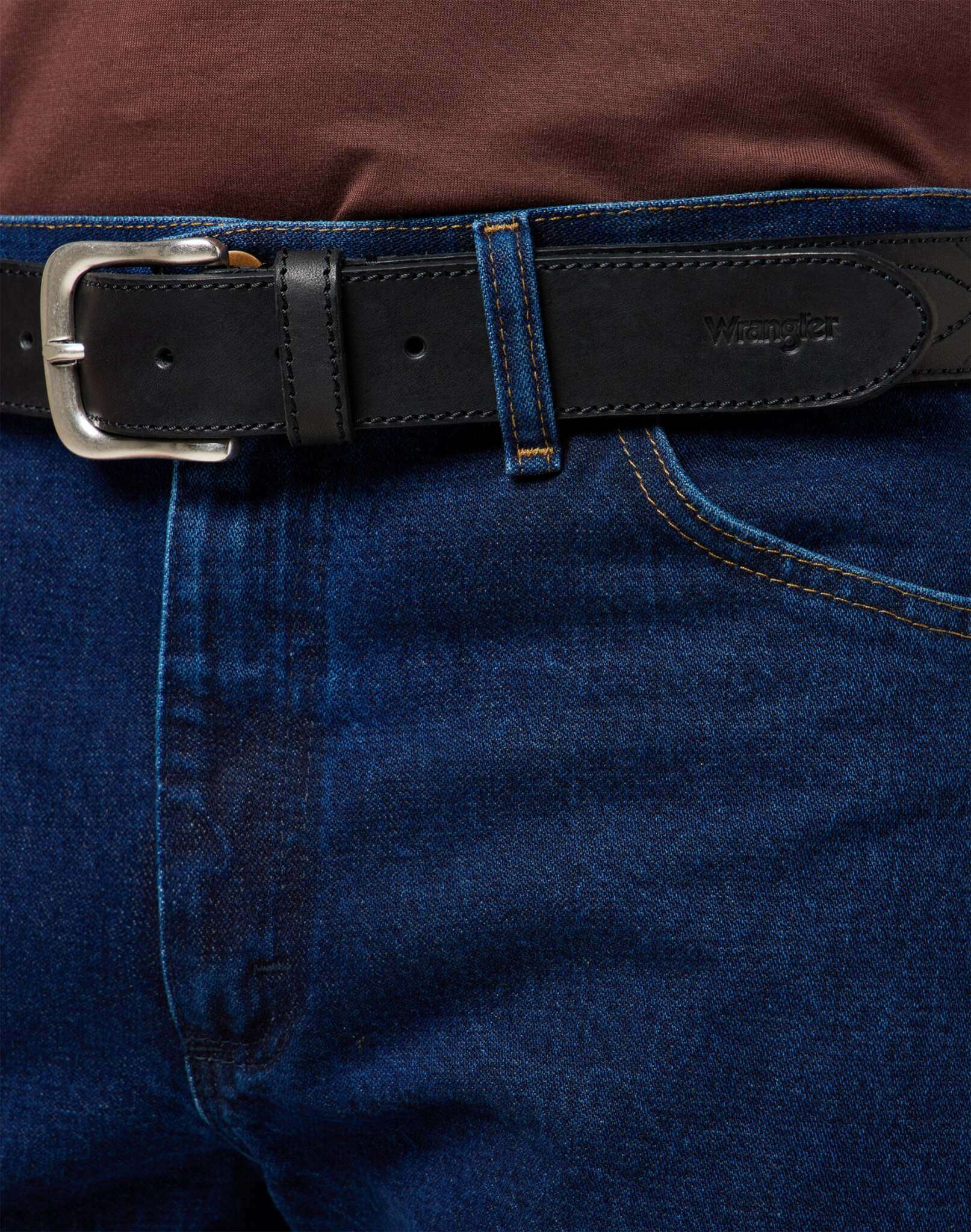 Western Stitch Belt in Black Ceinture Wrangler