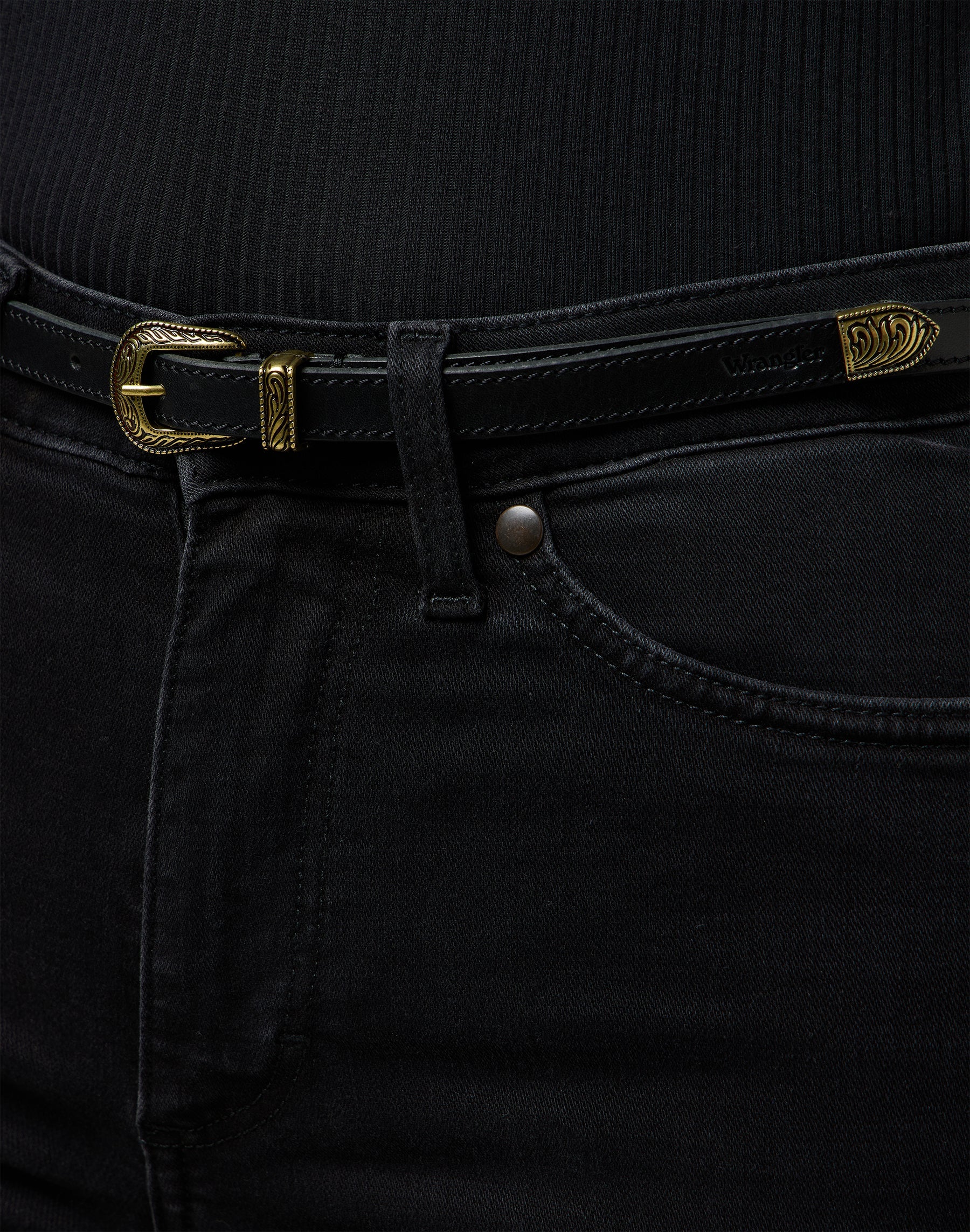 Thin Western Belt in Black Ceinture Wrangler