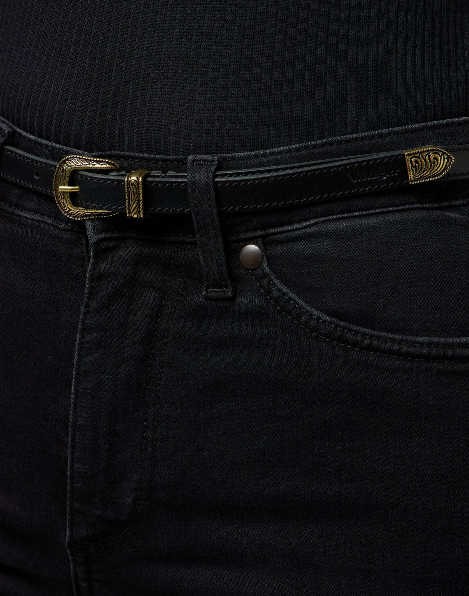Thin Western Belt in Black Ceinture Wrangler