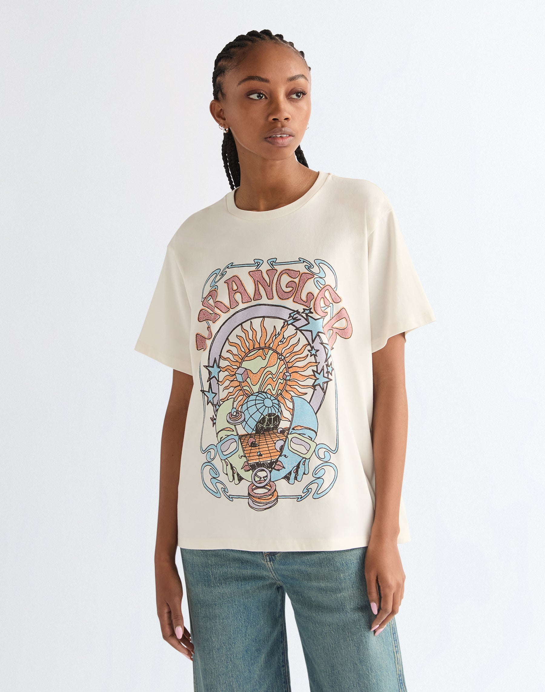 T-shirt Girlfriend en blanc délavé T-shirts Wrangler