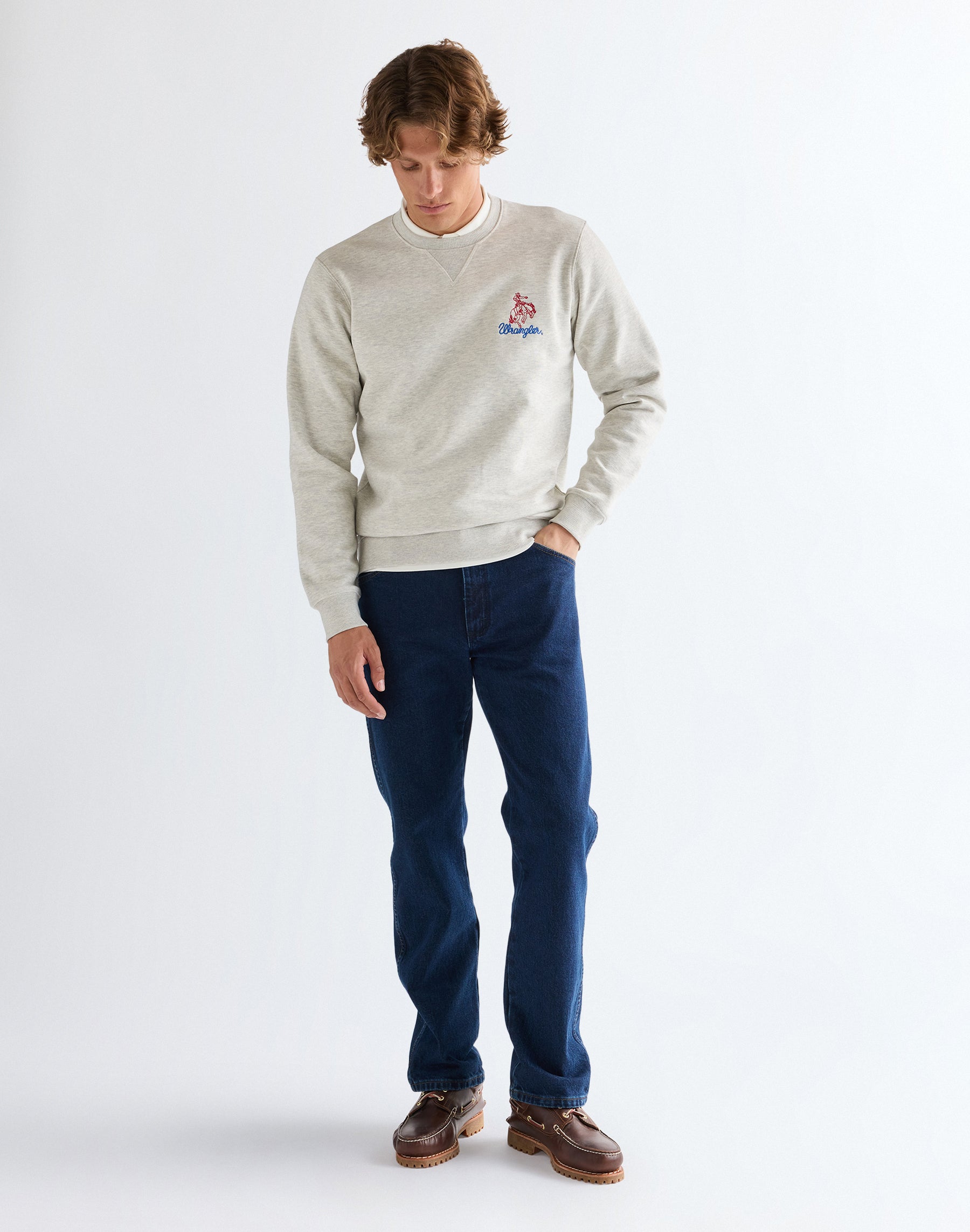 Équipe de broderie en sweat-shirts Oat Mel Wrangler