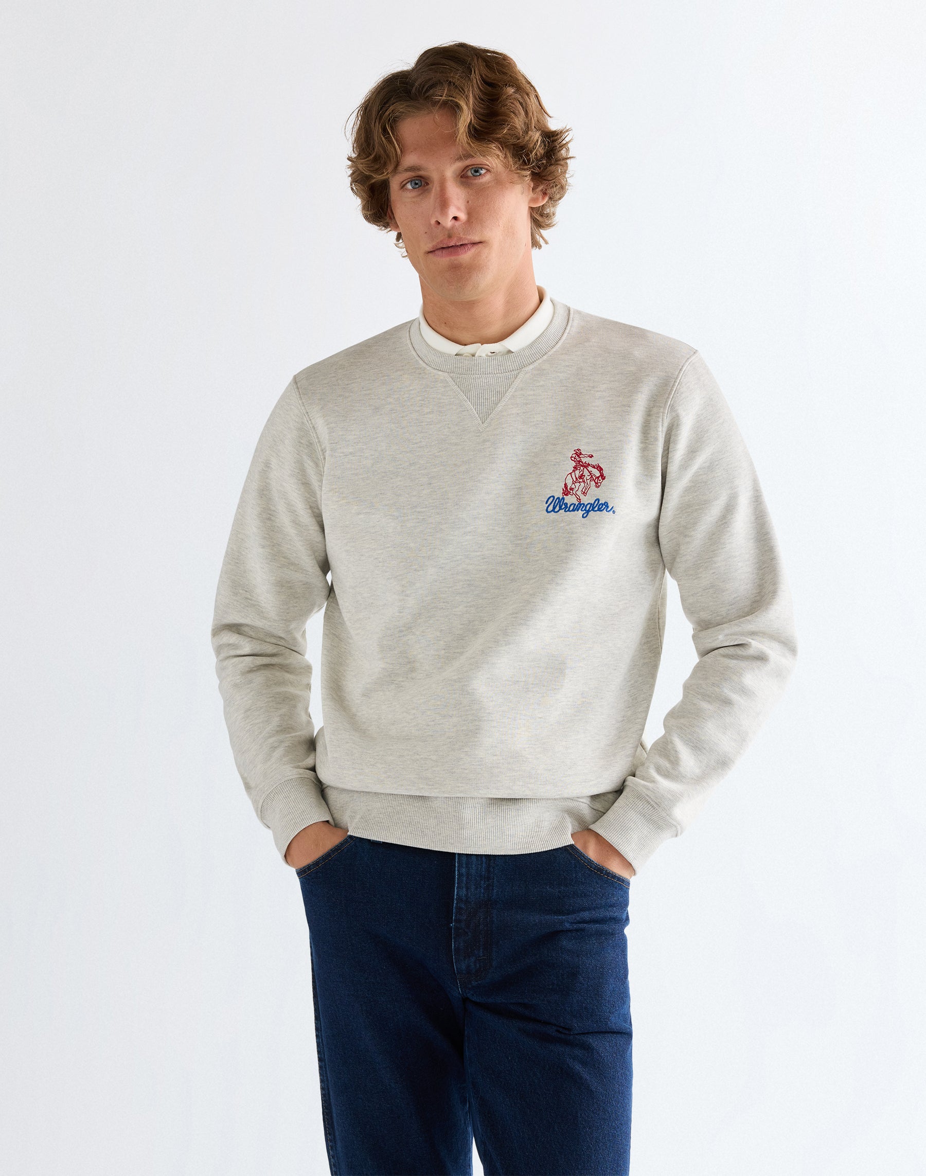 Équipe de broderie en sweat-shirts Oat Mel Wrangler