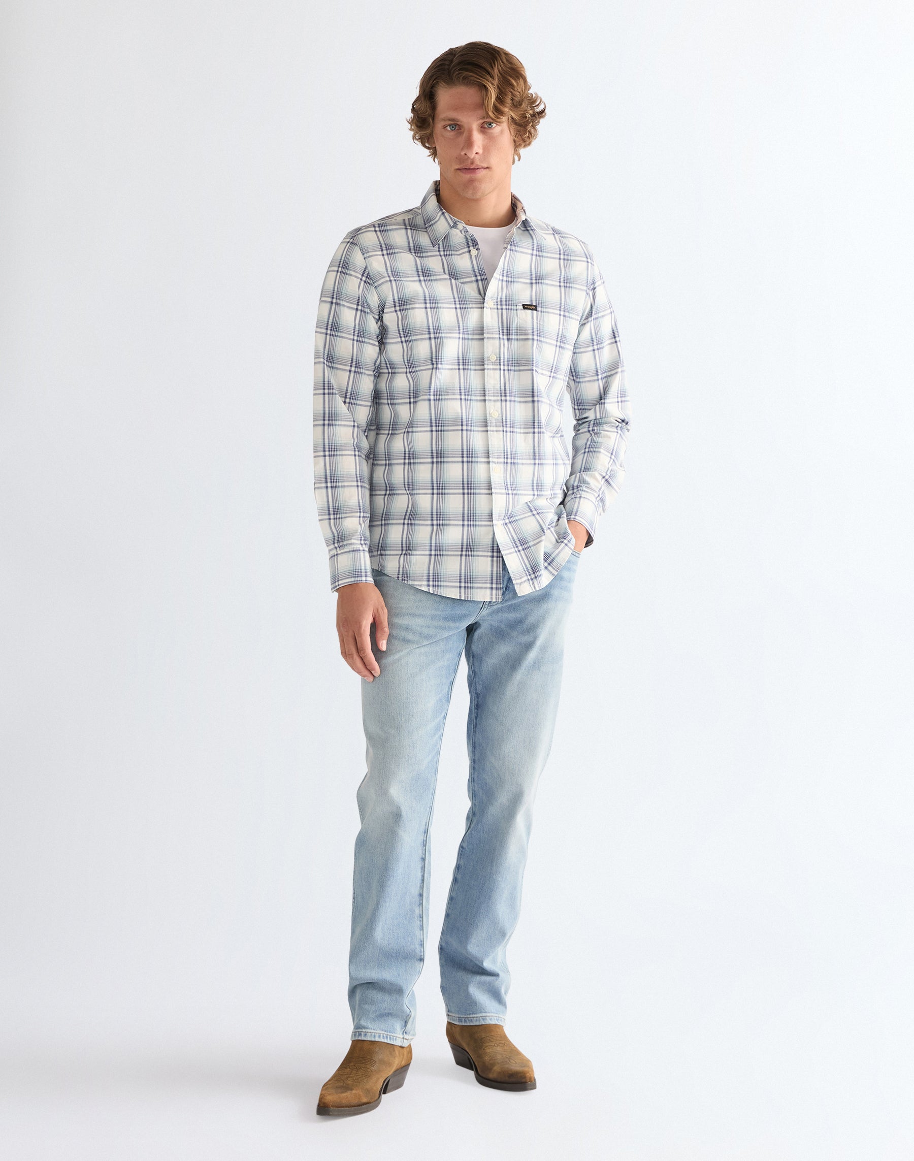 1 chemise à poche bleue et blanche Chemises Wrangler