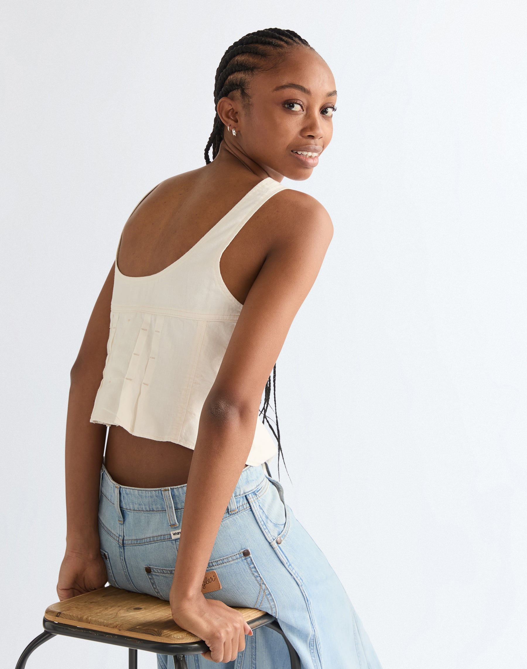 Haut corset plissé blanc délavé T-shirts Wrangler