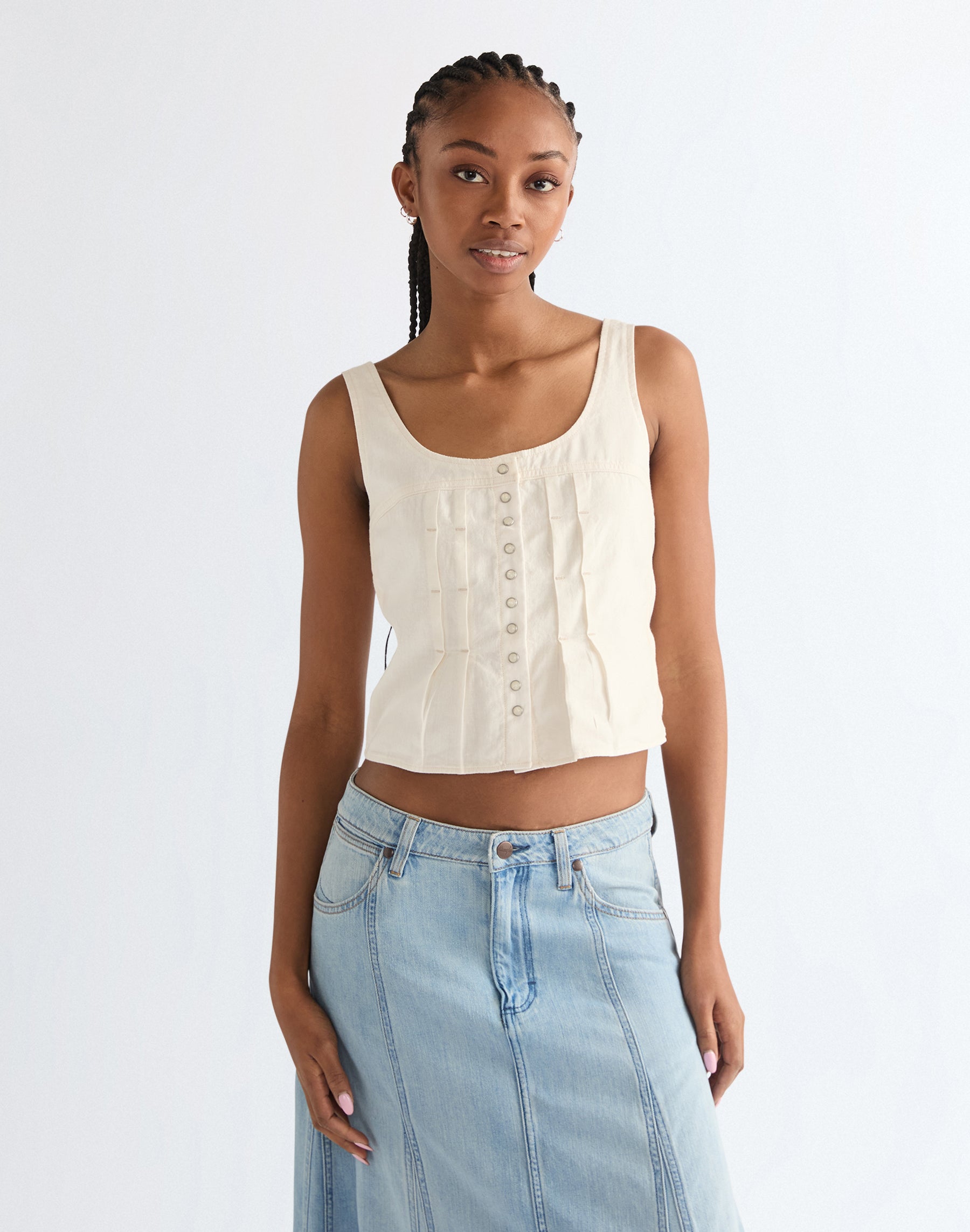 Haut corset plissé blanc délavé T-shirts Wrangler