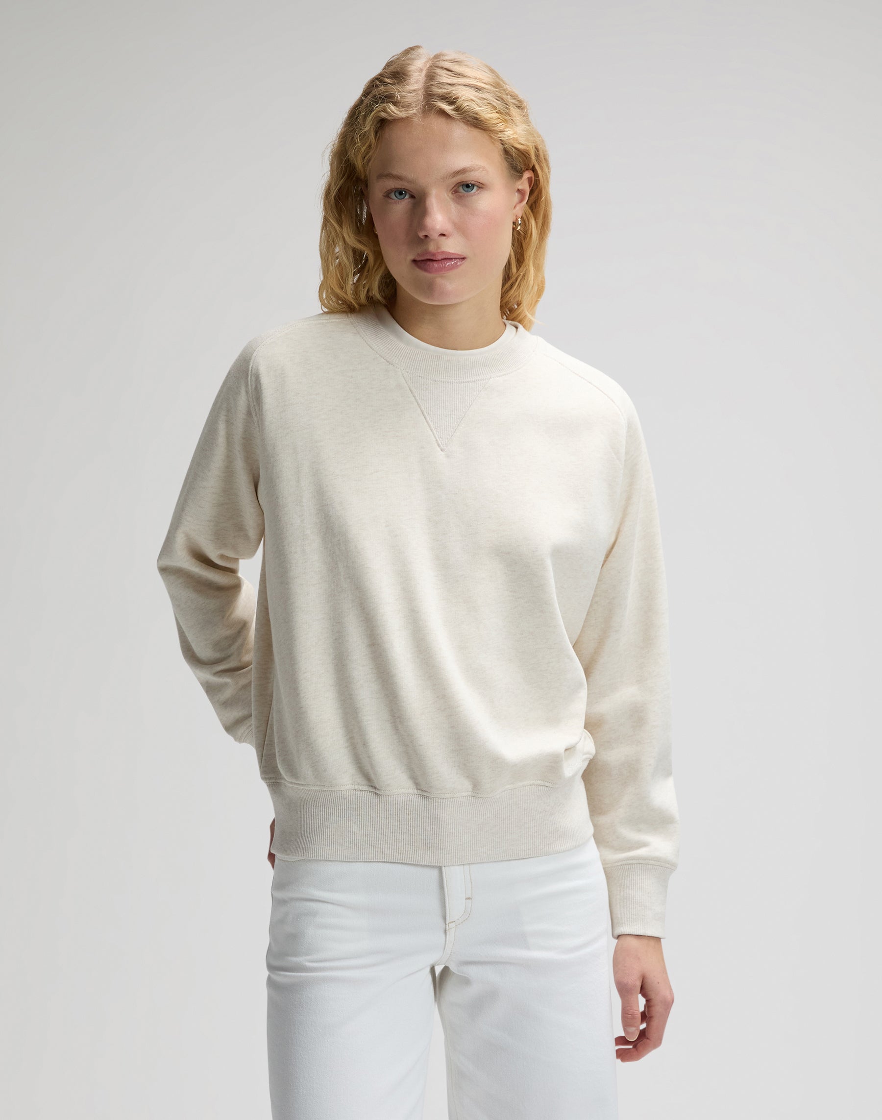 Sweat-shirt à manches raglan, couleur écru chiné
