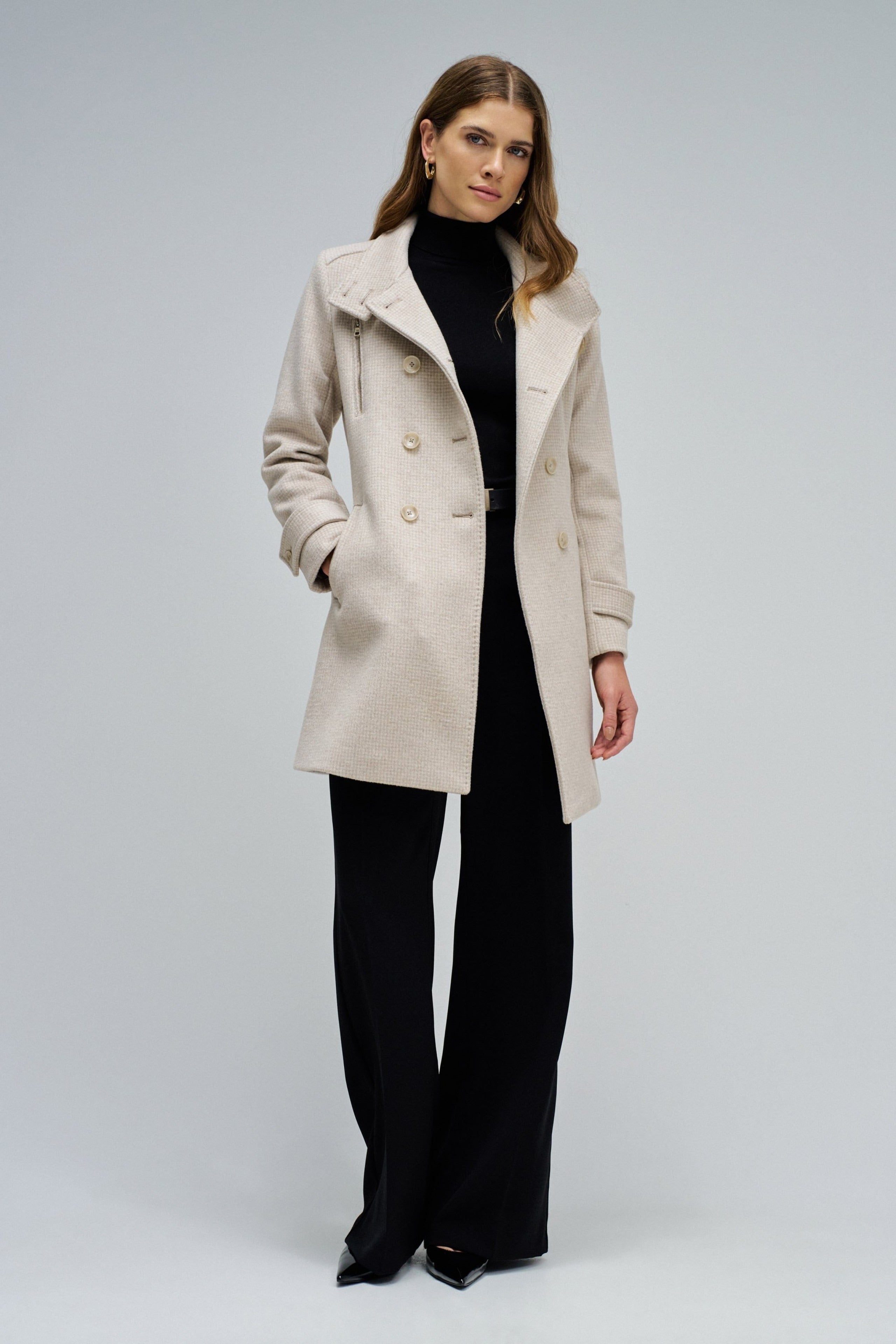 Grace Long Woolen Coat in Light Beige V1 Vestes Salsa Jeans