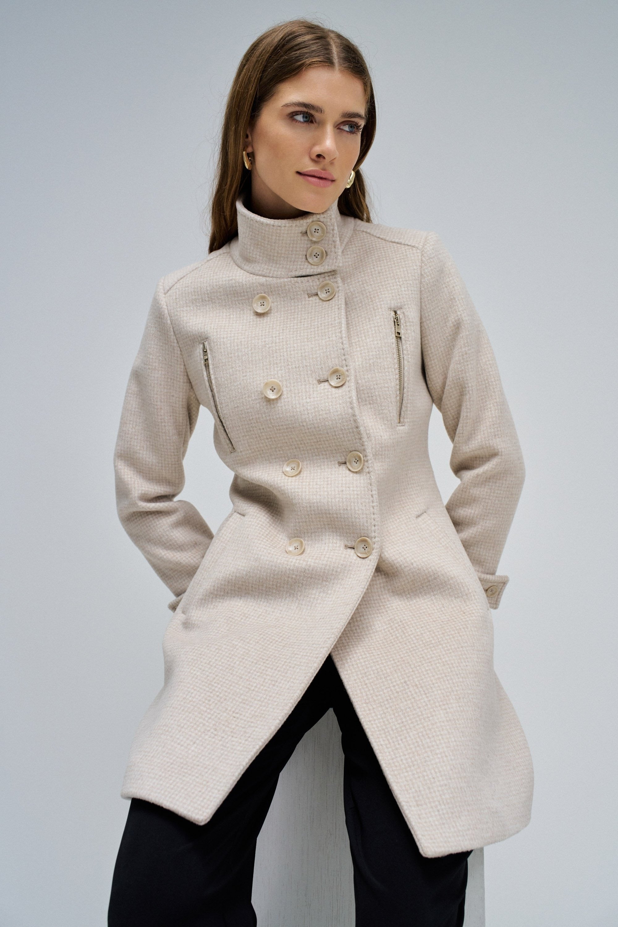Grace Long Woolen Coat in Light Beige V1 Vestes Salsa Jeans