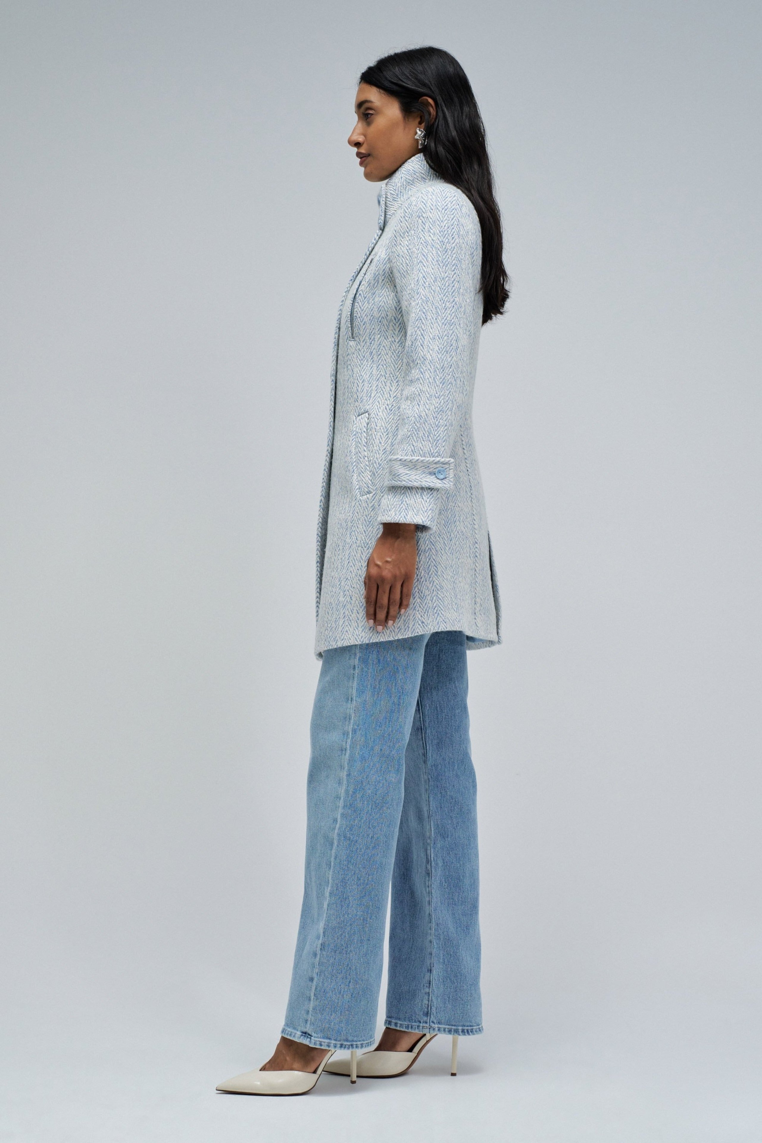 Grace Long Woolen Coat en bleu clair V1