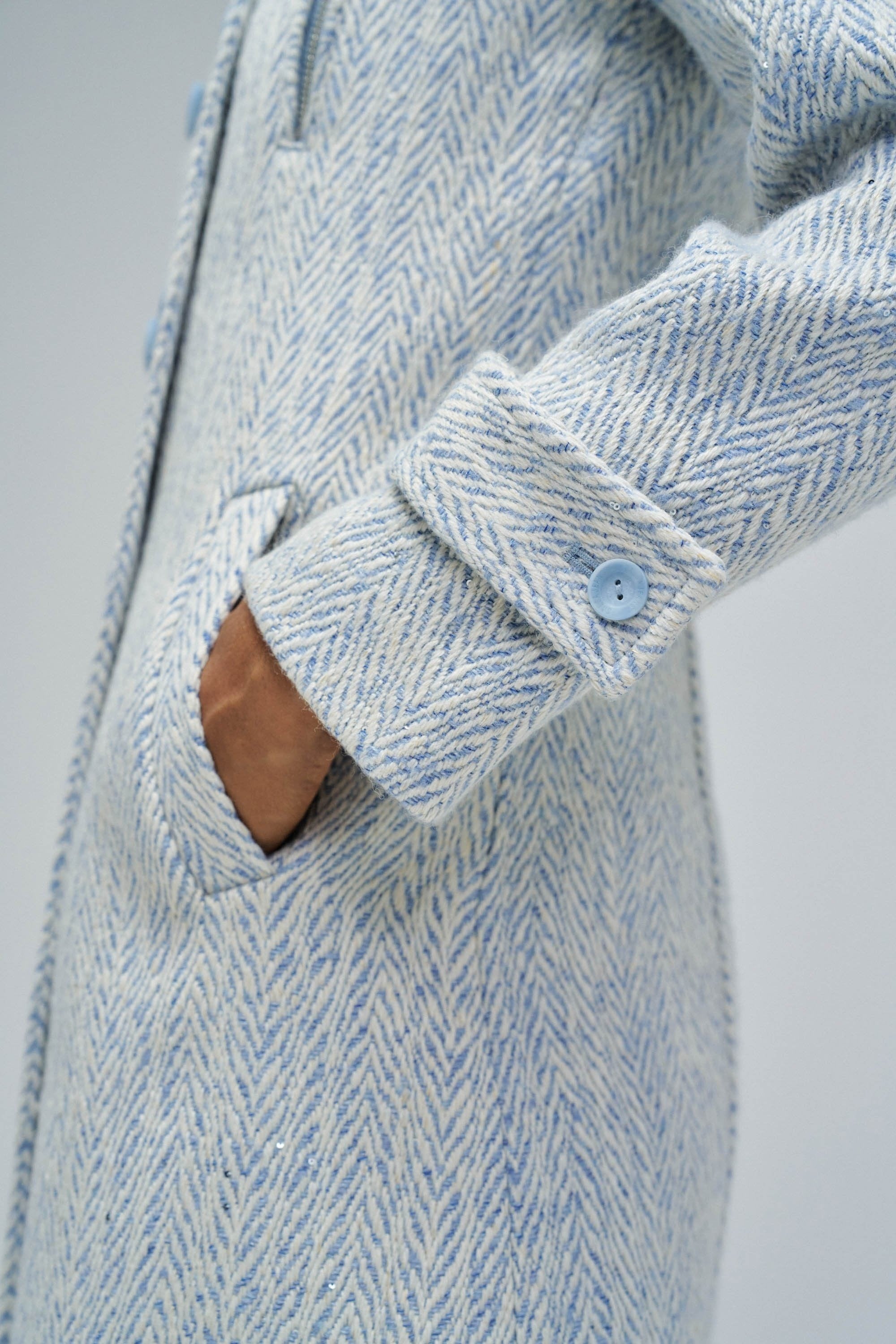 Grace Long Woolen Coat in Light Blue V1 Vestes Salsa Jeans