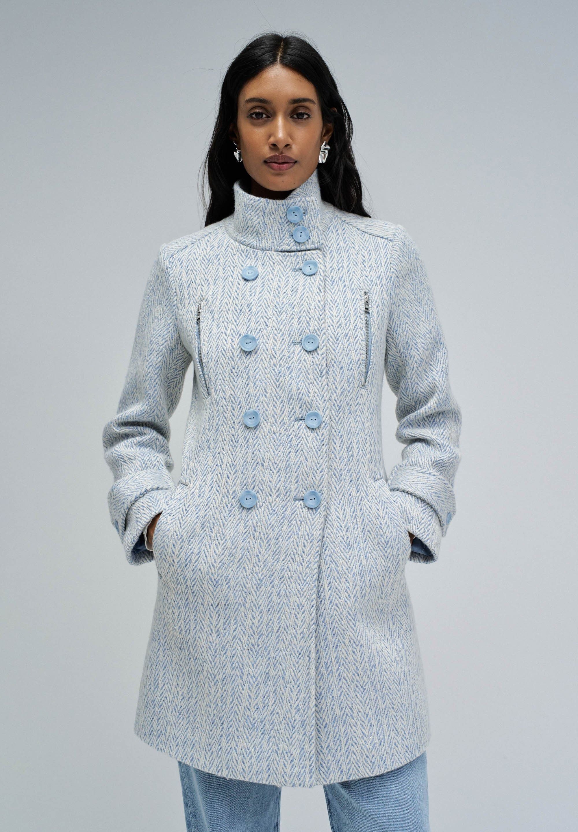 Grace Long Woolen Coat in Light Blue V1 Vestes Salsa Jeans