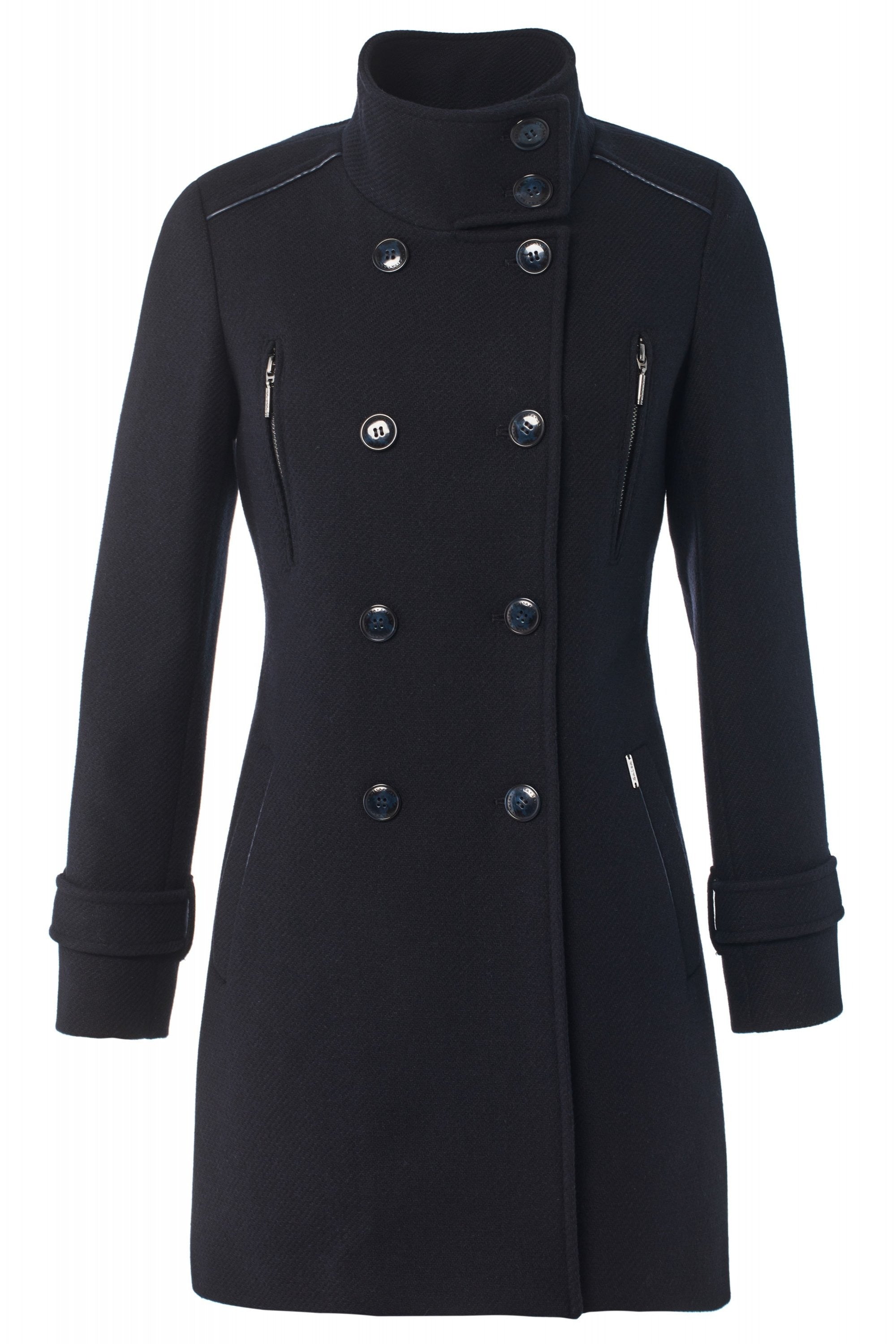 Grace Long Woolen Coat en bleu foncé
