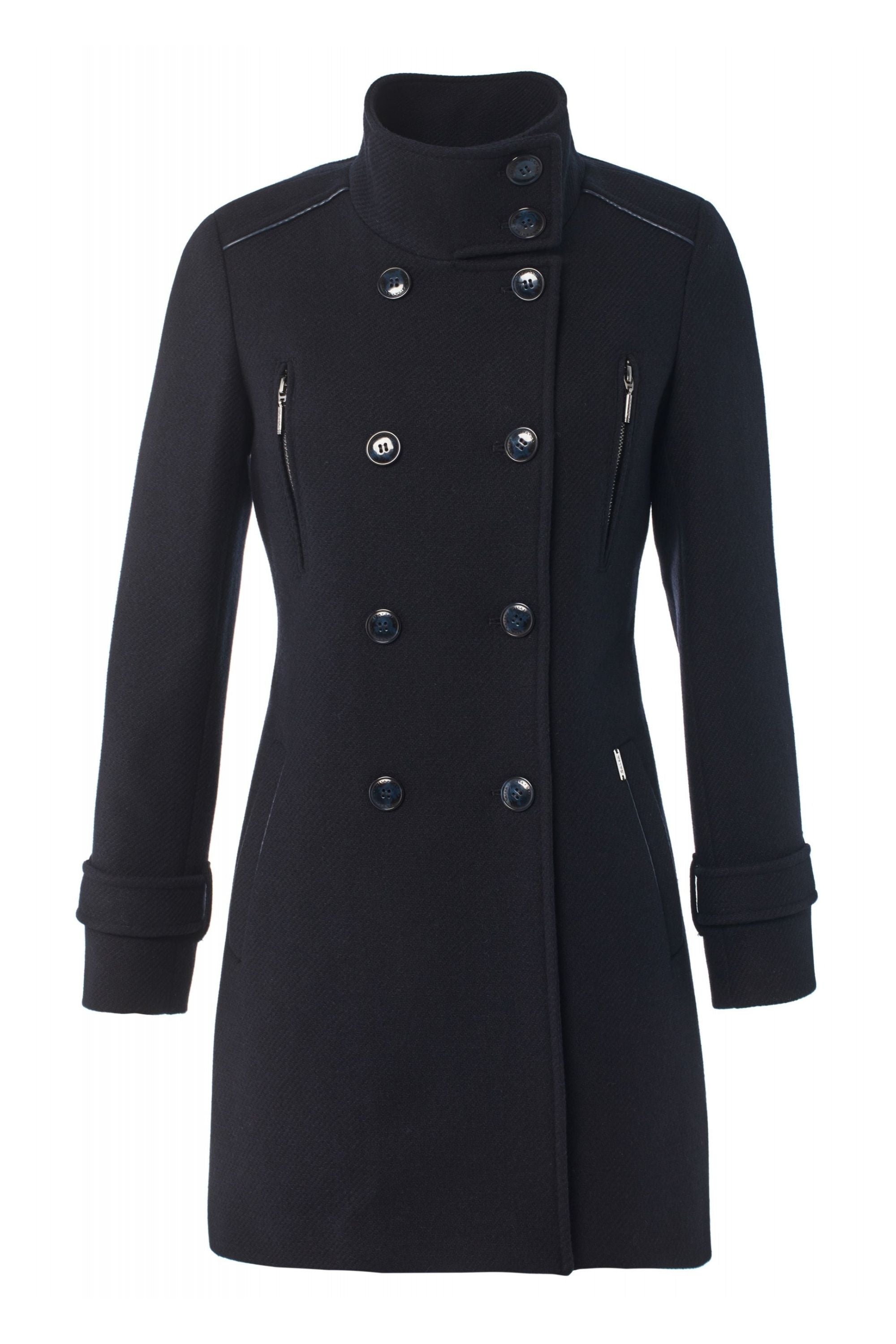 Grace Long Woolen Coat en bleu foncé