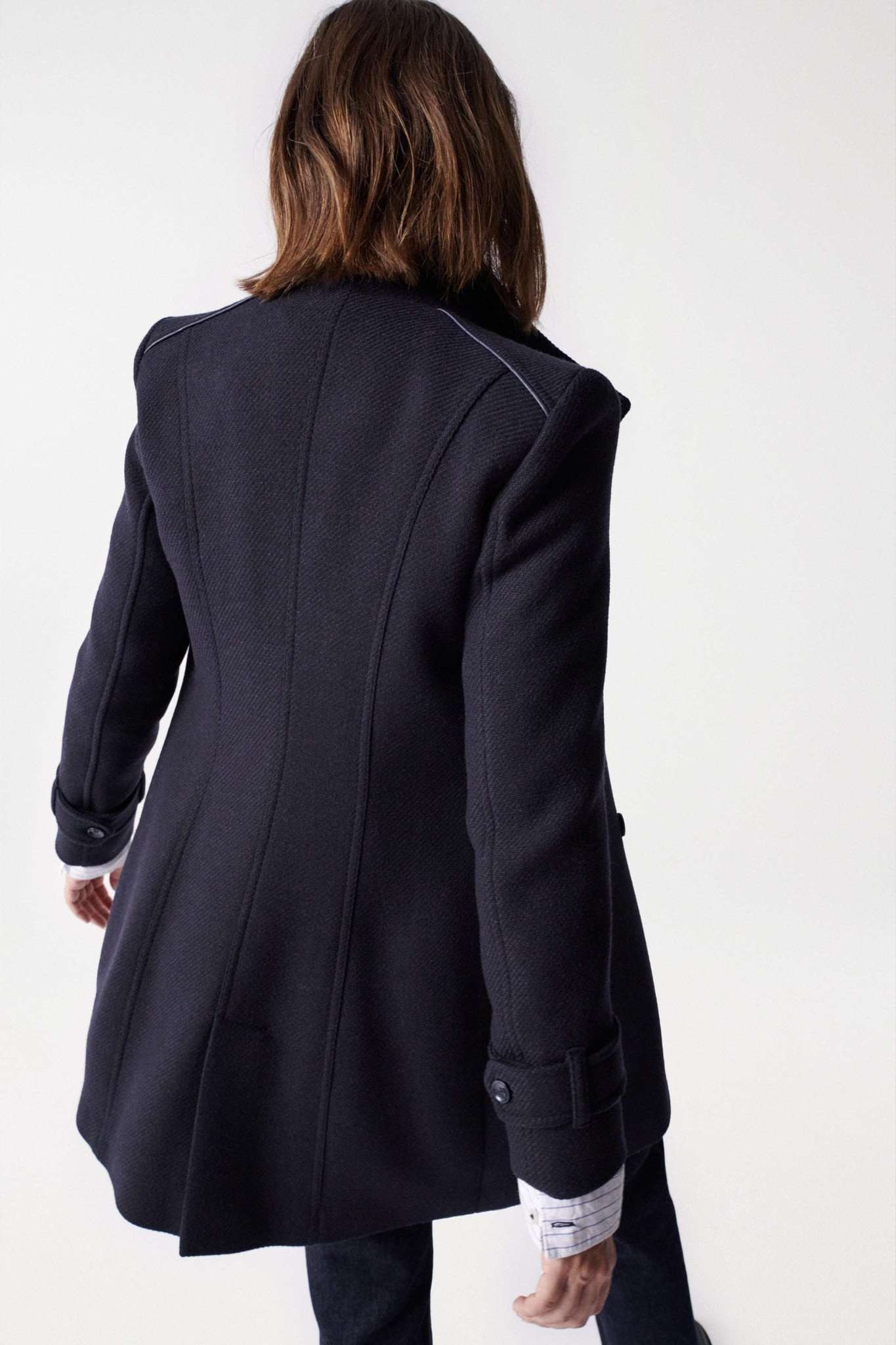 Grace Long Woolen Coat in Dark Blue Vestes Salsa Jeans