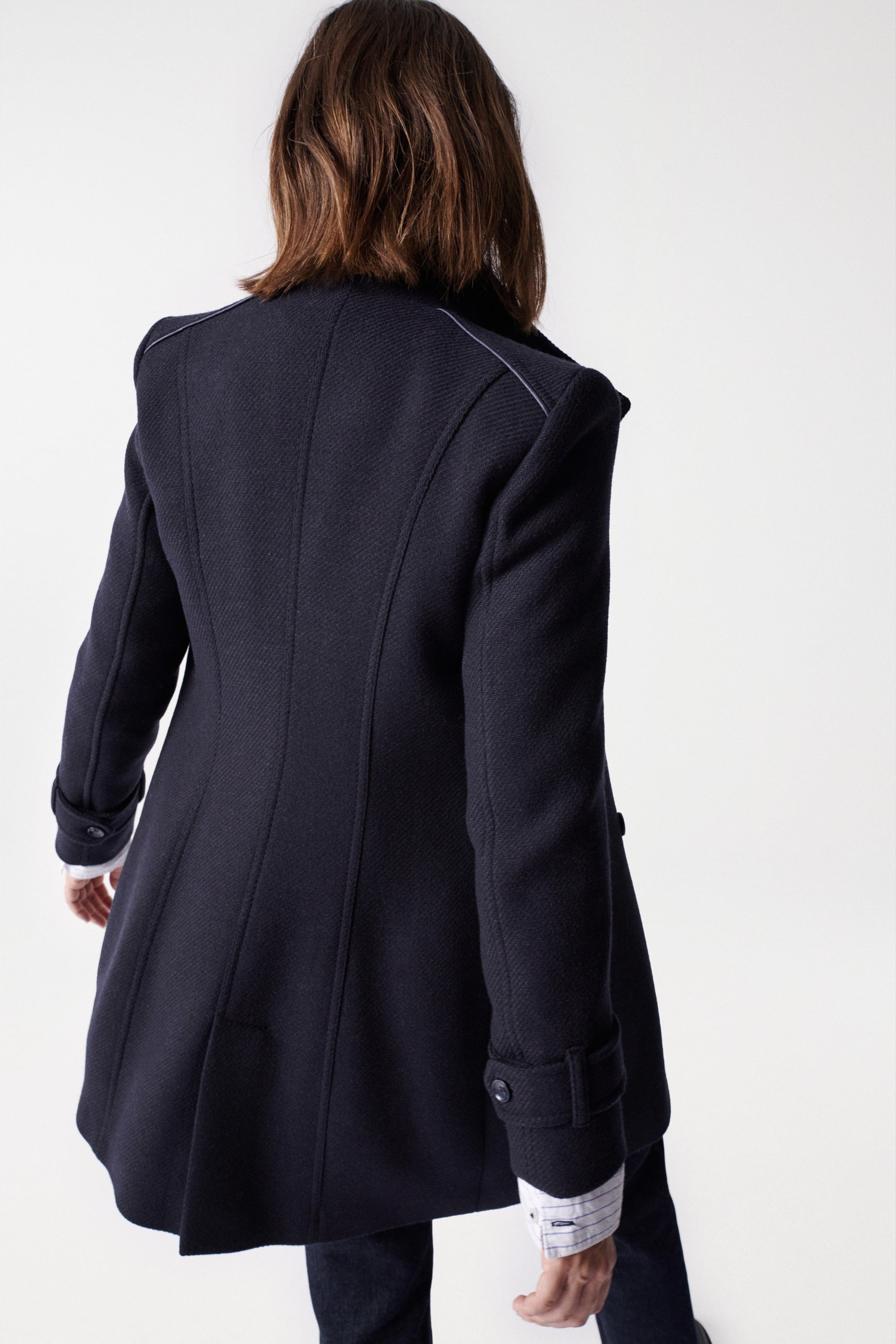 Grace Long Woolen Coat en bleu foncé
