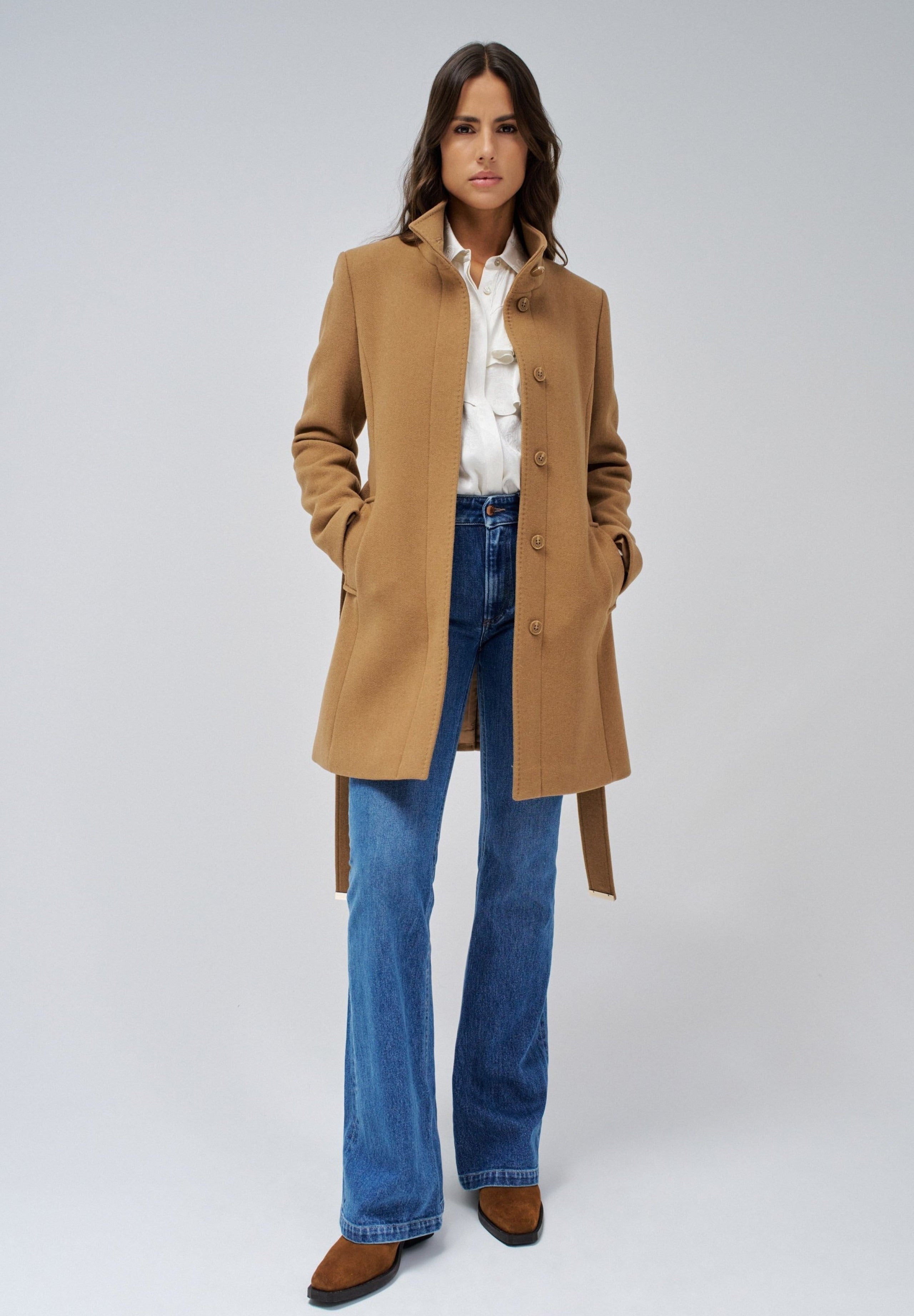 The Reimagined Wool Coat in Dark Beige Vestes Salsa Jeans