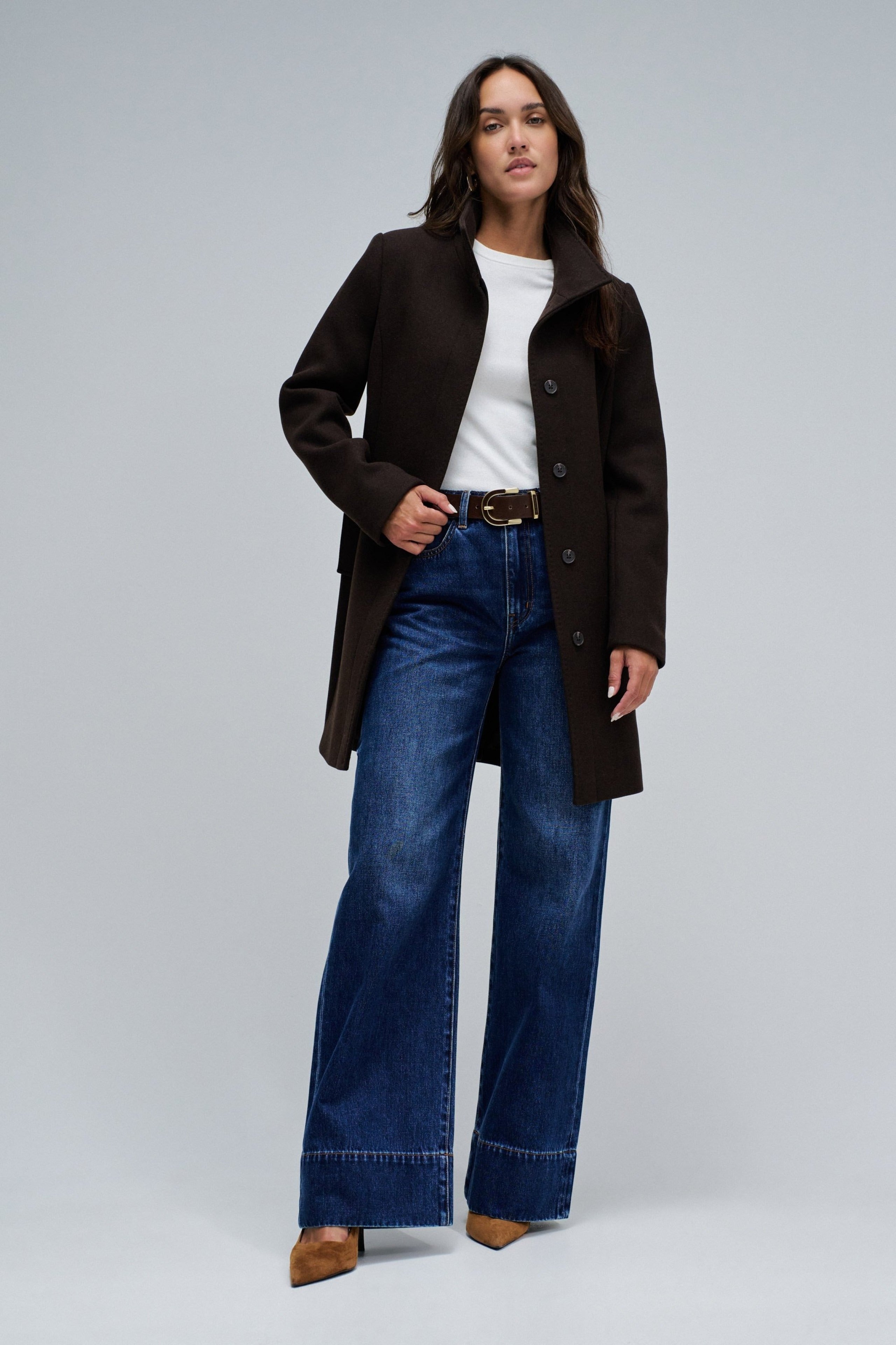 The Reimagined Wool Coat in Dark Brown Vestes Salsa Jeans