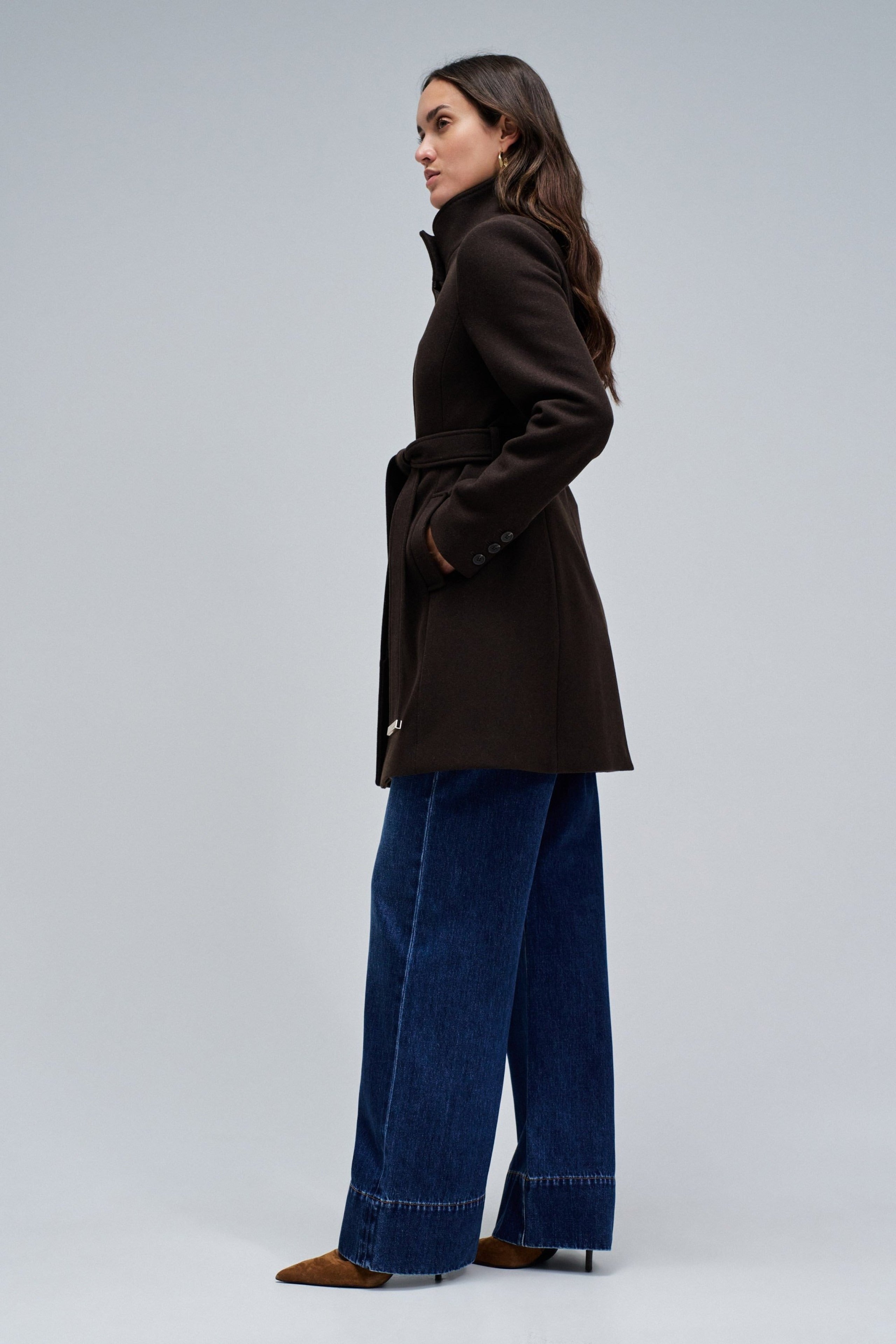 The Reimagined Wool Coat in Dark Brown Vestes Salsa Jeans