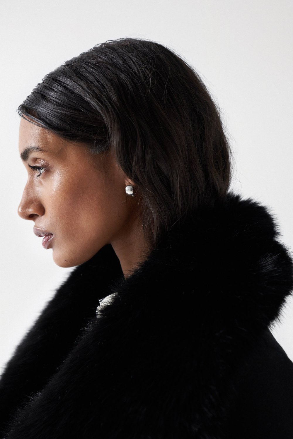 Wool Coat With Fur Collar in Noir Vestes Salsa Jeans