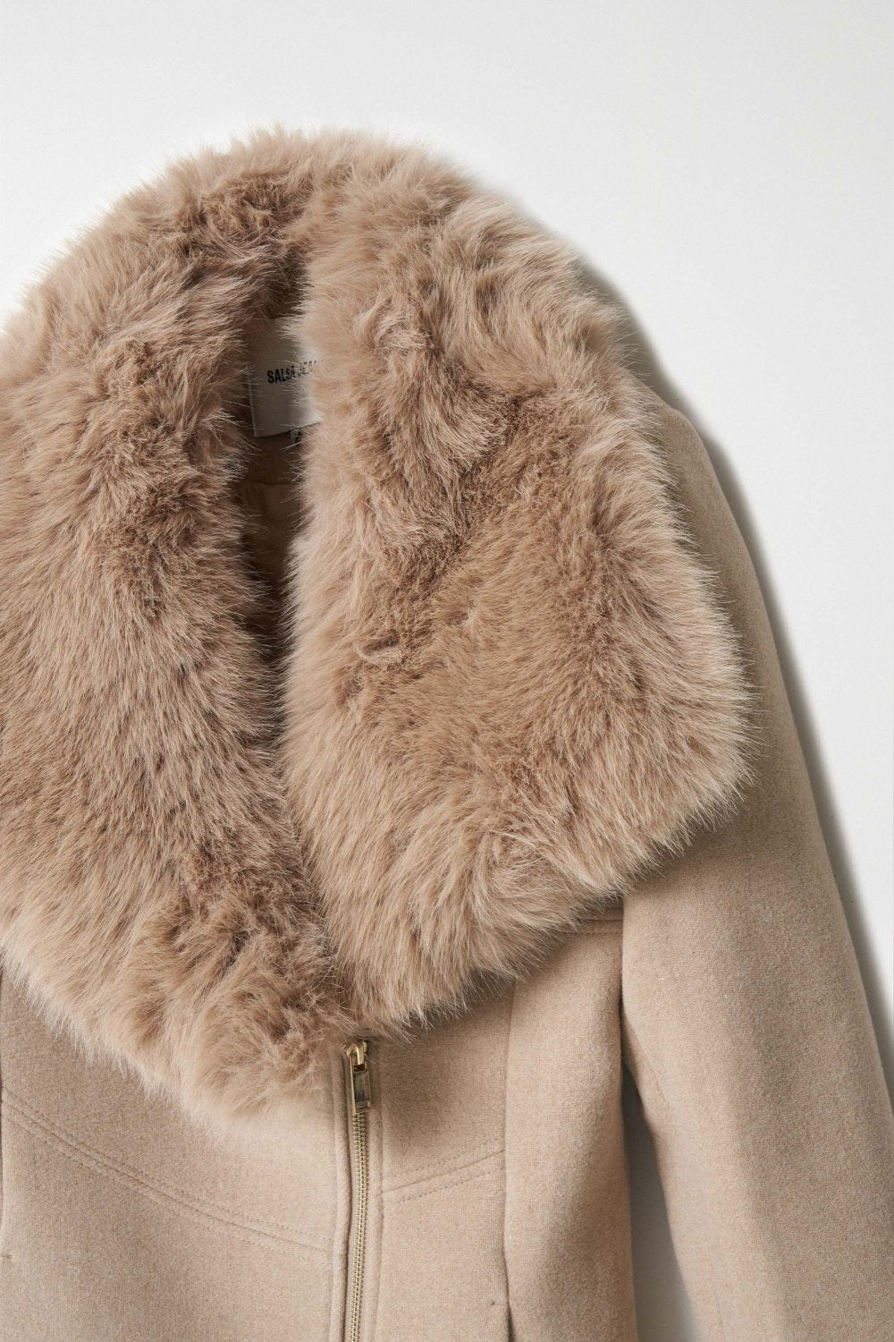 Wool Coat With Fur Collar in Medium Beige V1 Vestes Salsa Jeans