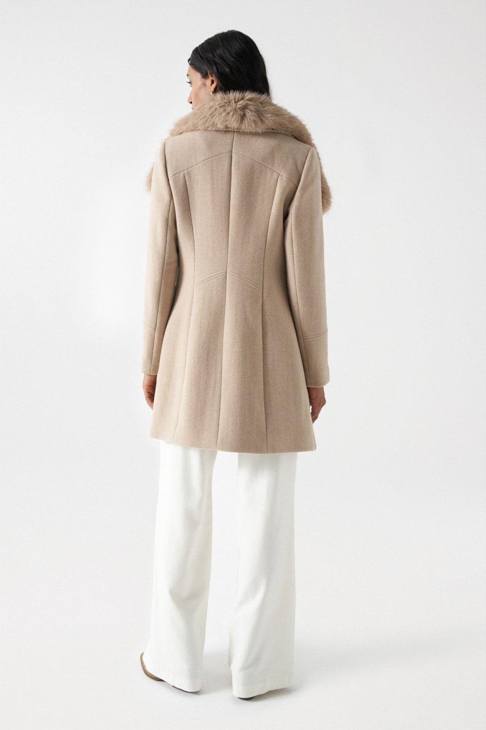 Wool Coat With Fur Collar in Medium Beige V1 Vestes Salsa Jeans