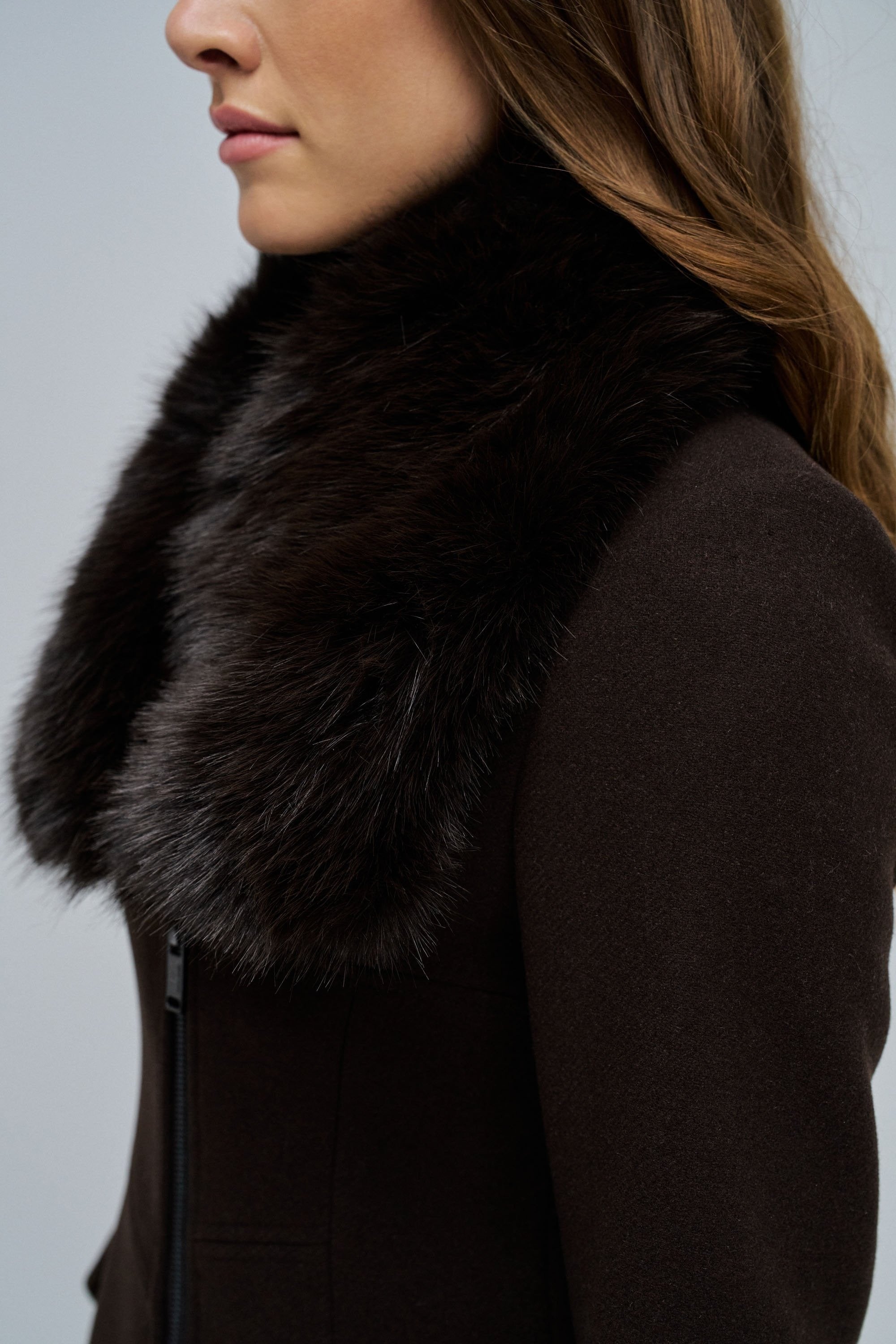 Wool Coat With Fur Collar in Marron foncé Vestes Salsa Jeans