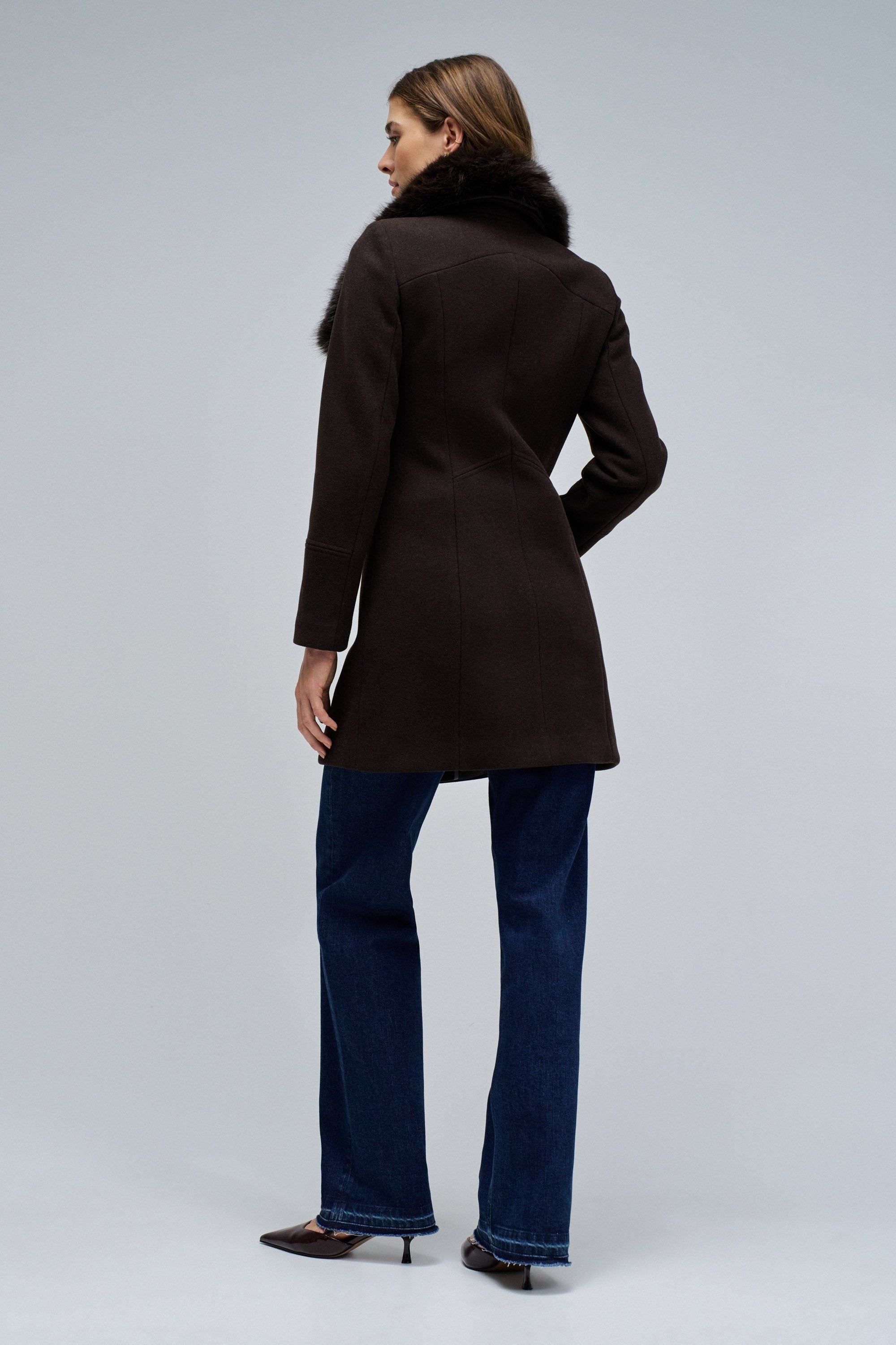 Wool Coat With Fur Collar in Marron foncé Vestes Salsa Jeans