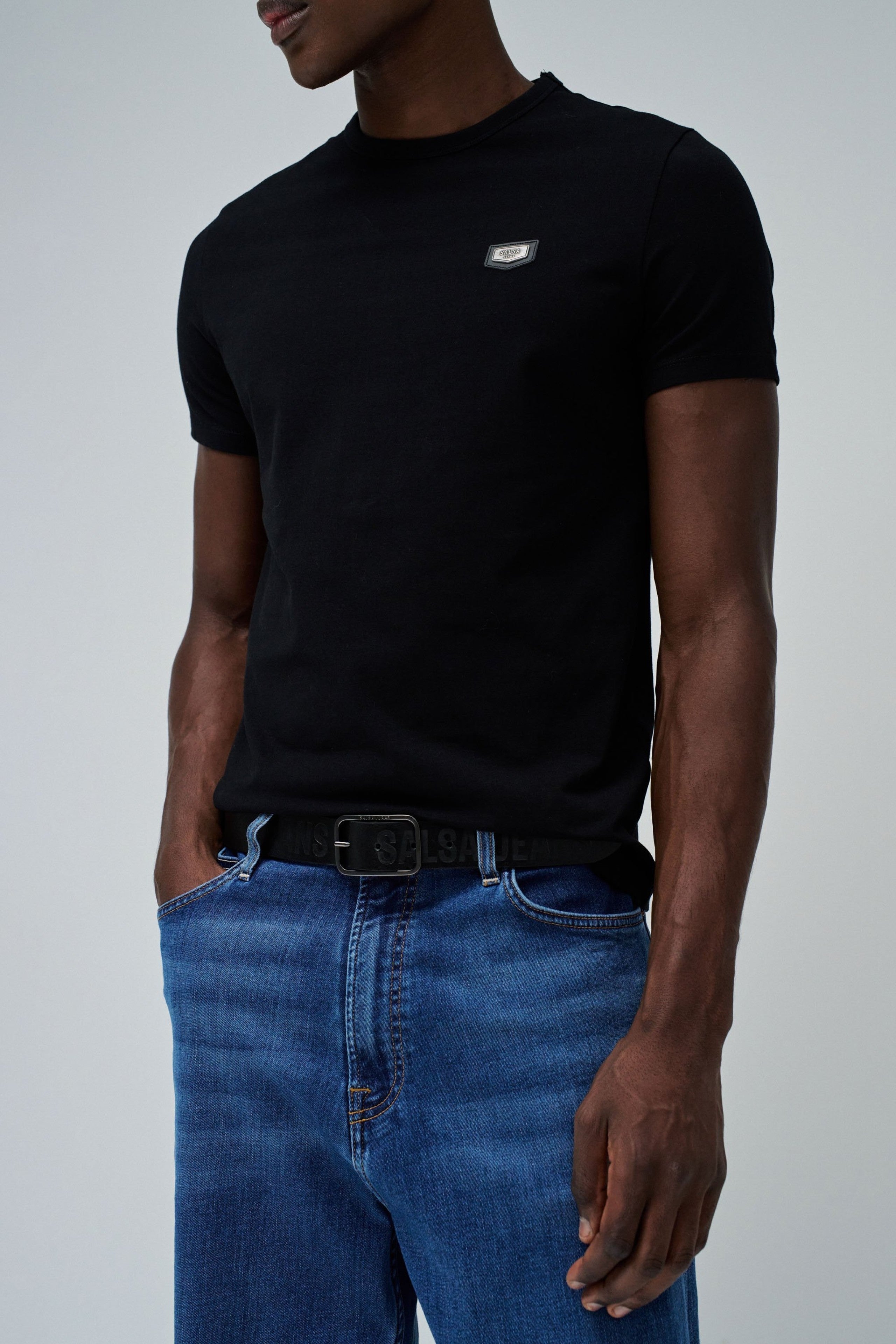 Embossed Salsa Jeans Leather Belt in Black Ceinture Salsa Jeans