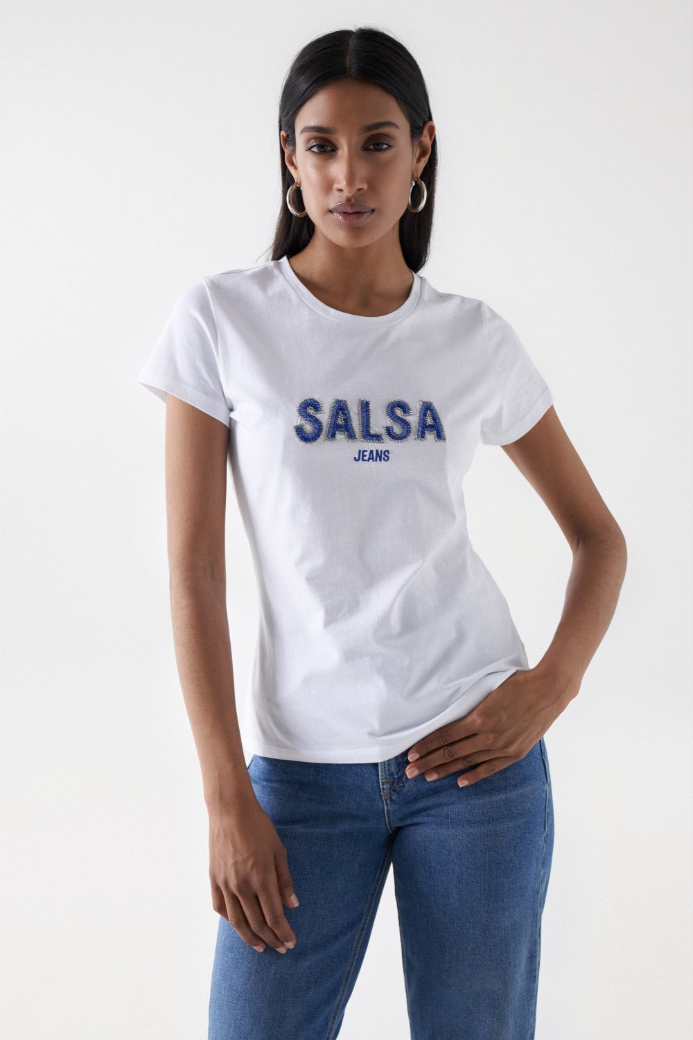 T-shirt Institutional Beaded en blanc T-shirts Salsa Jeans