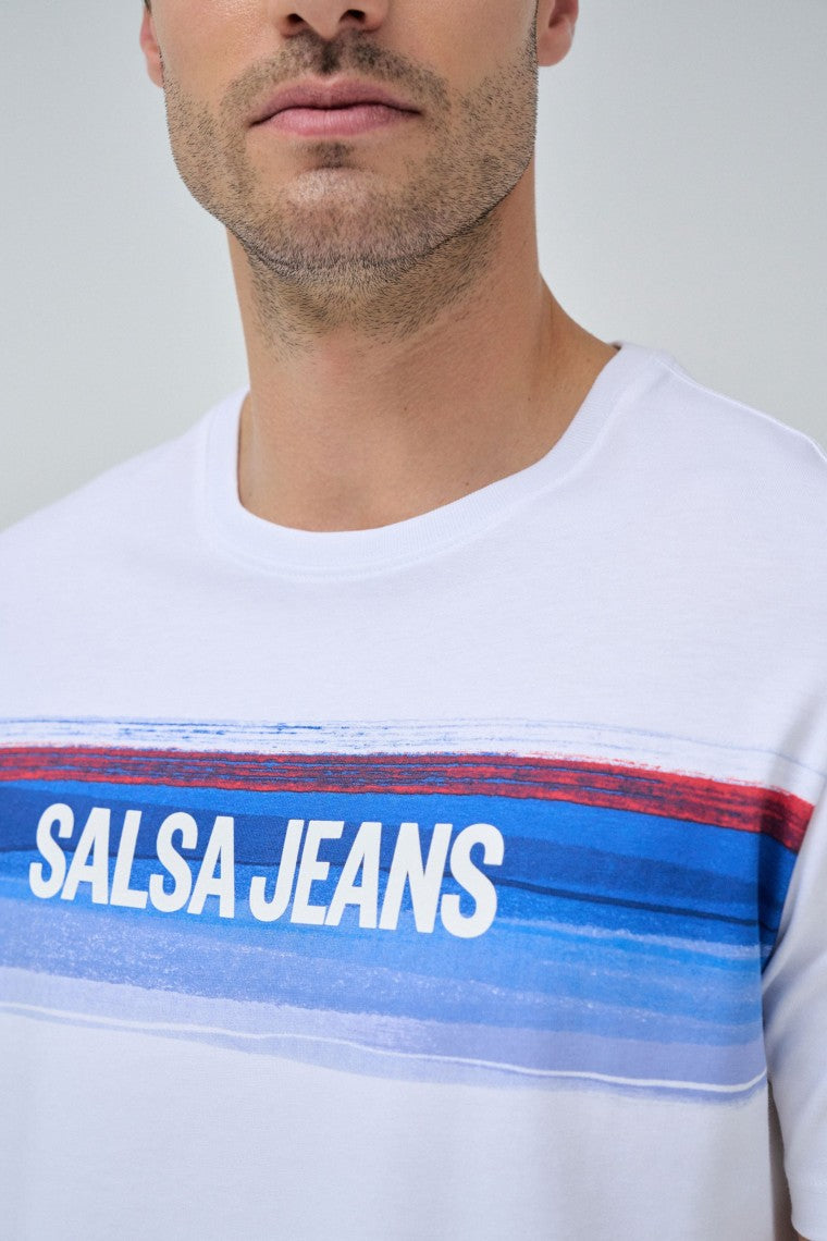 T-shirt Chest Print Branding en blanc T-shirts Salsa Jeans