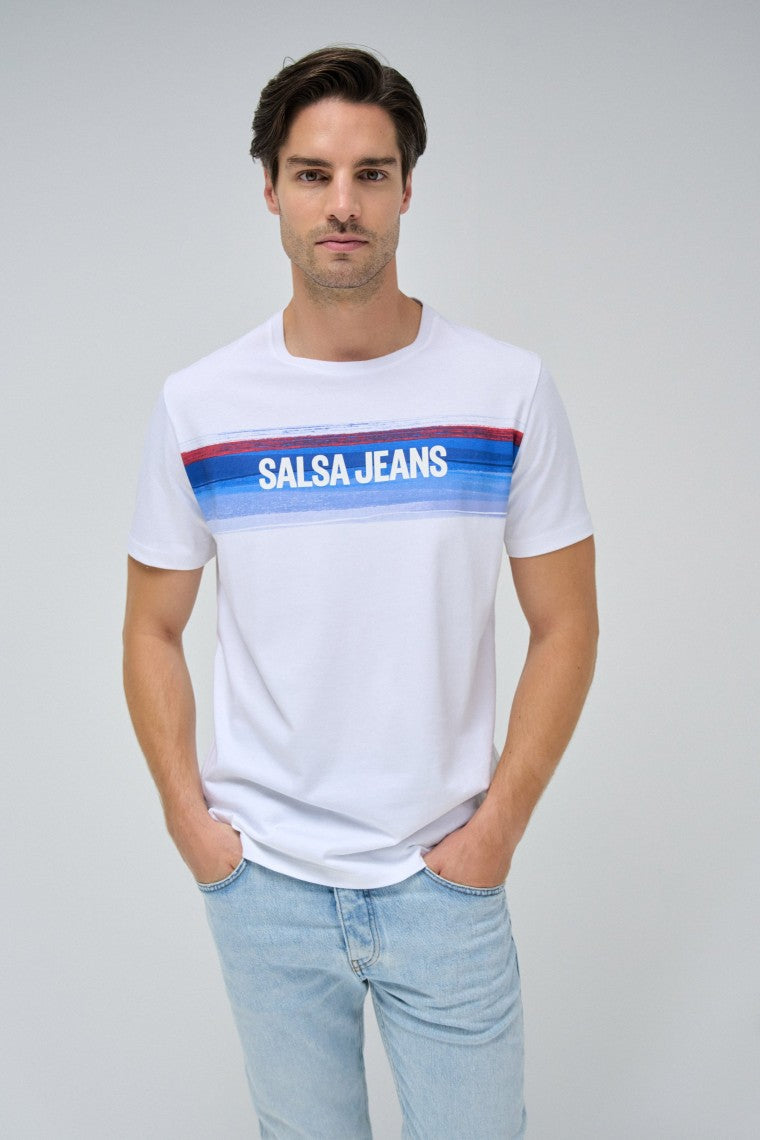 T-shirt Chest Print Branding en blanc T-shirts Salsa Jeans