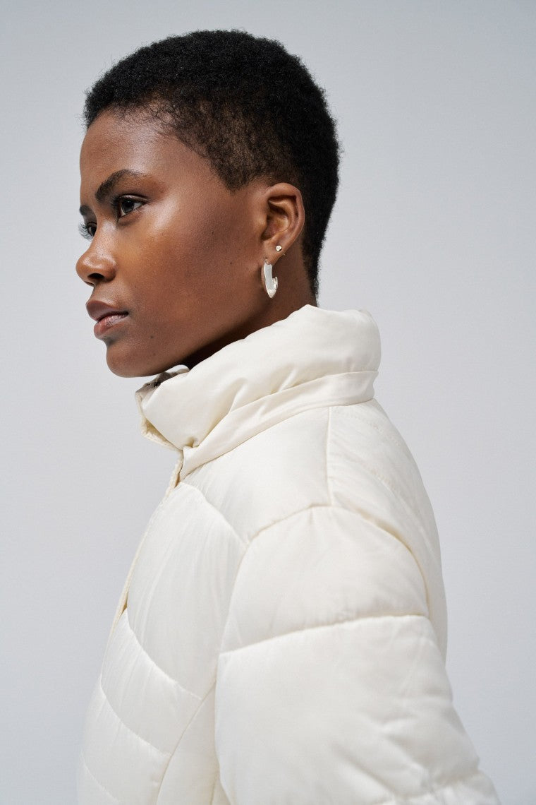 Short Puffer Coat With Fur Hood in Light Beige Vestes Salsa Jeans