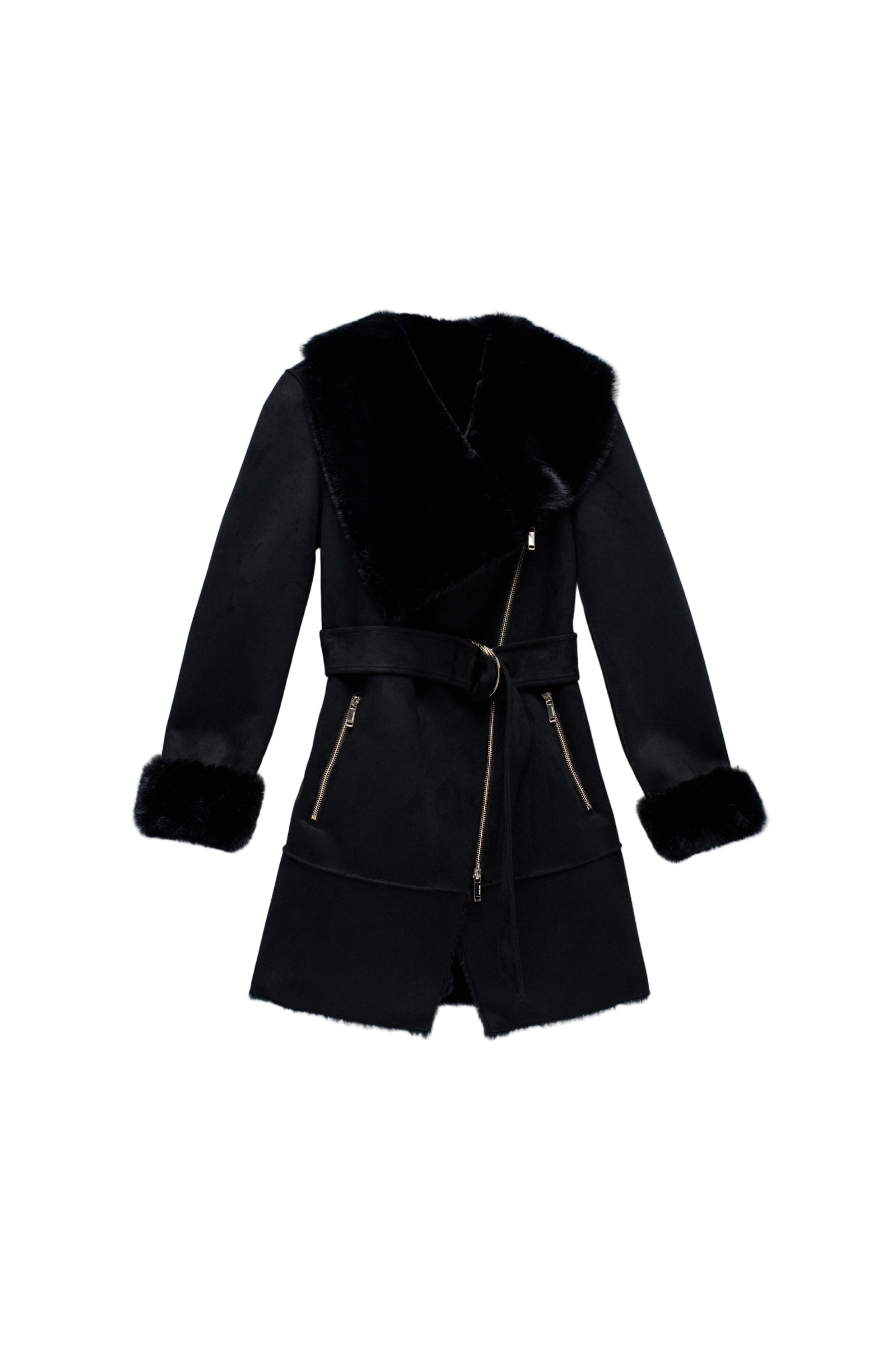Manteau long en shearling noir