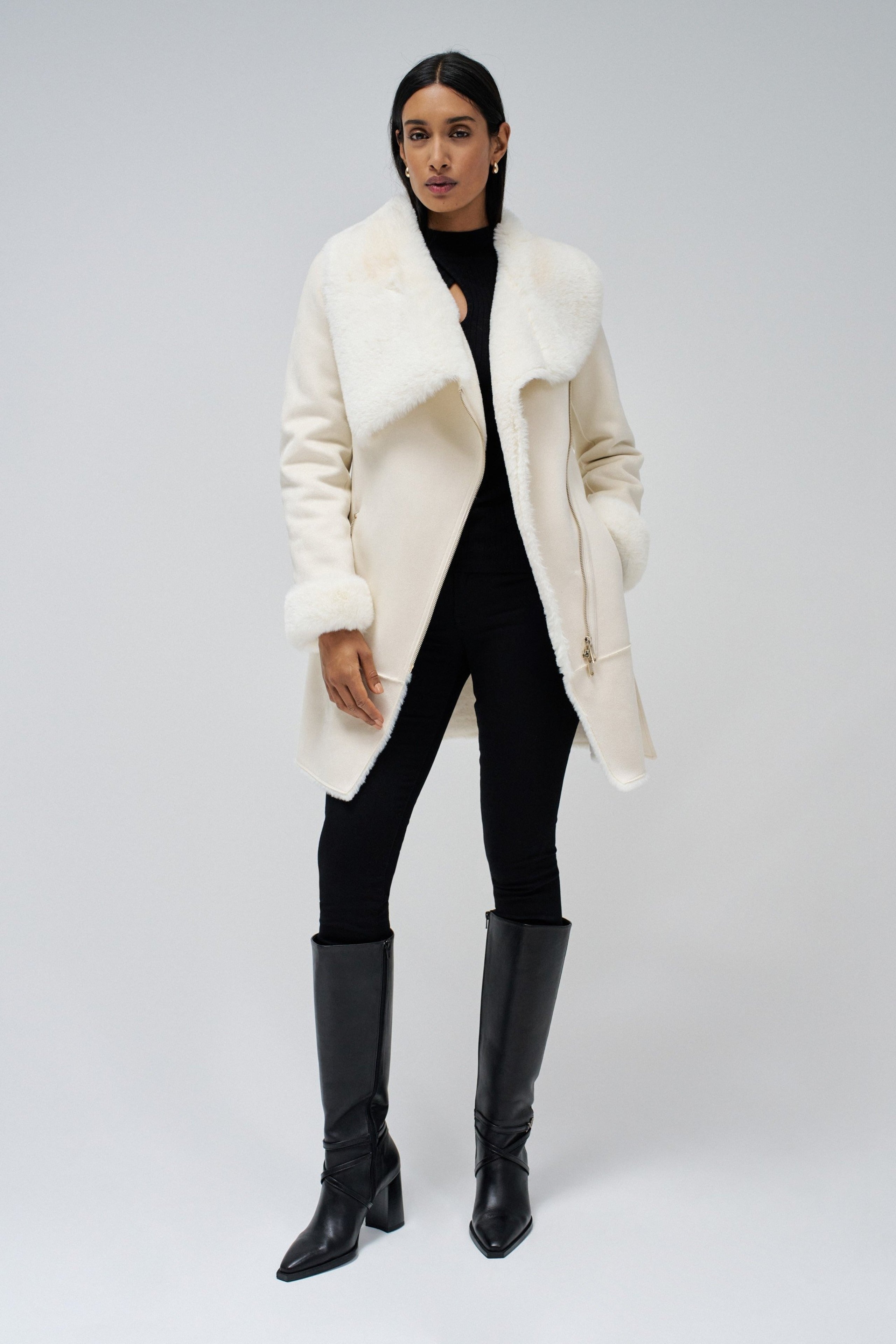 Manteau long en shearling Light Pearl
