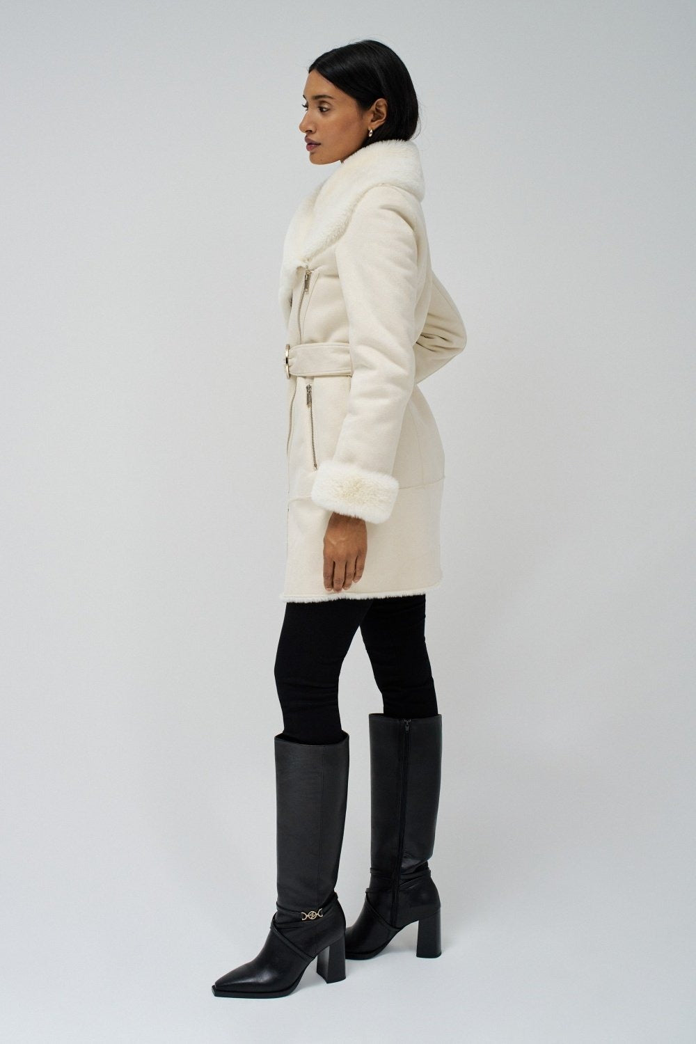 Long Shearling Coat in Light Pearl Vestes Salsa Jeans