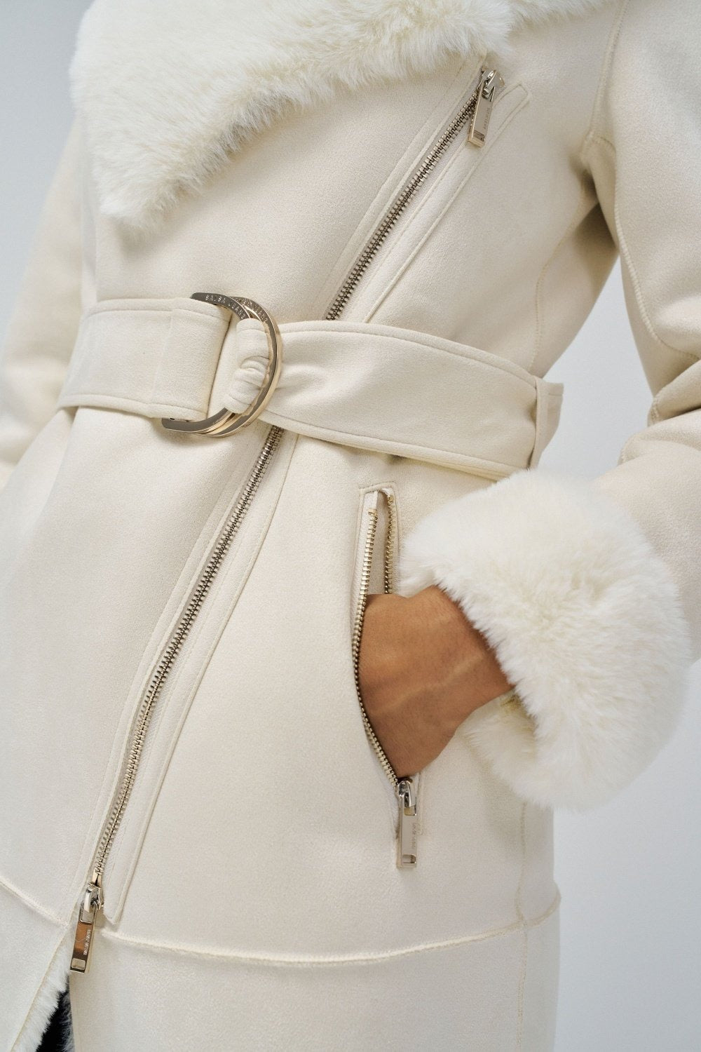 Long Shearling Coat in Light Pearl Vestes Salsa Jeans