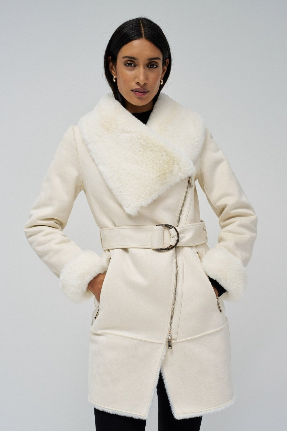 Long Shearling Coat in Light Pearl Vestes Salsa Jeans