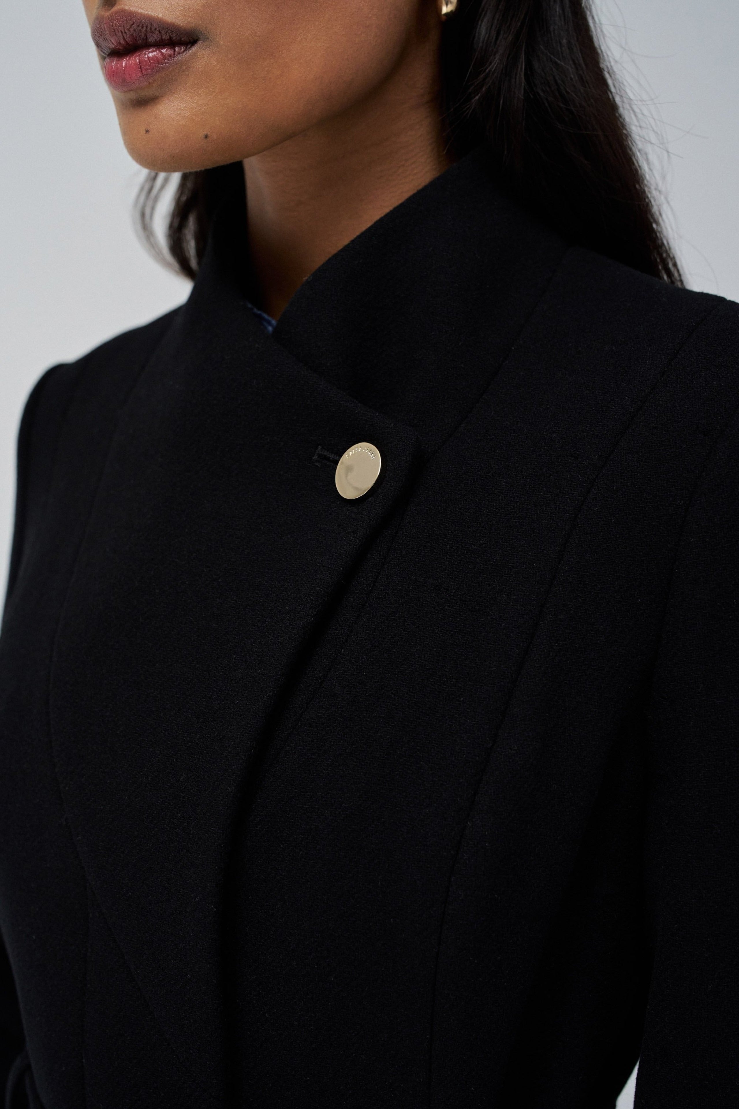 Long Wool Peacoat With Belt in Black Vestes Salsa Jeans