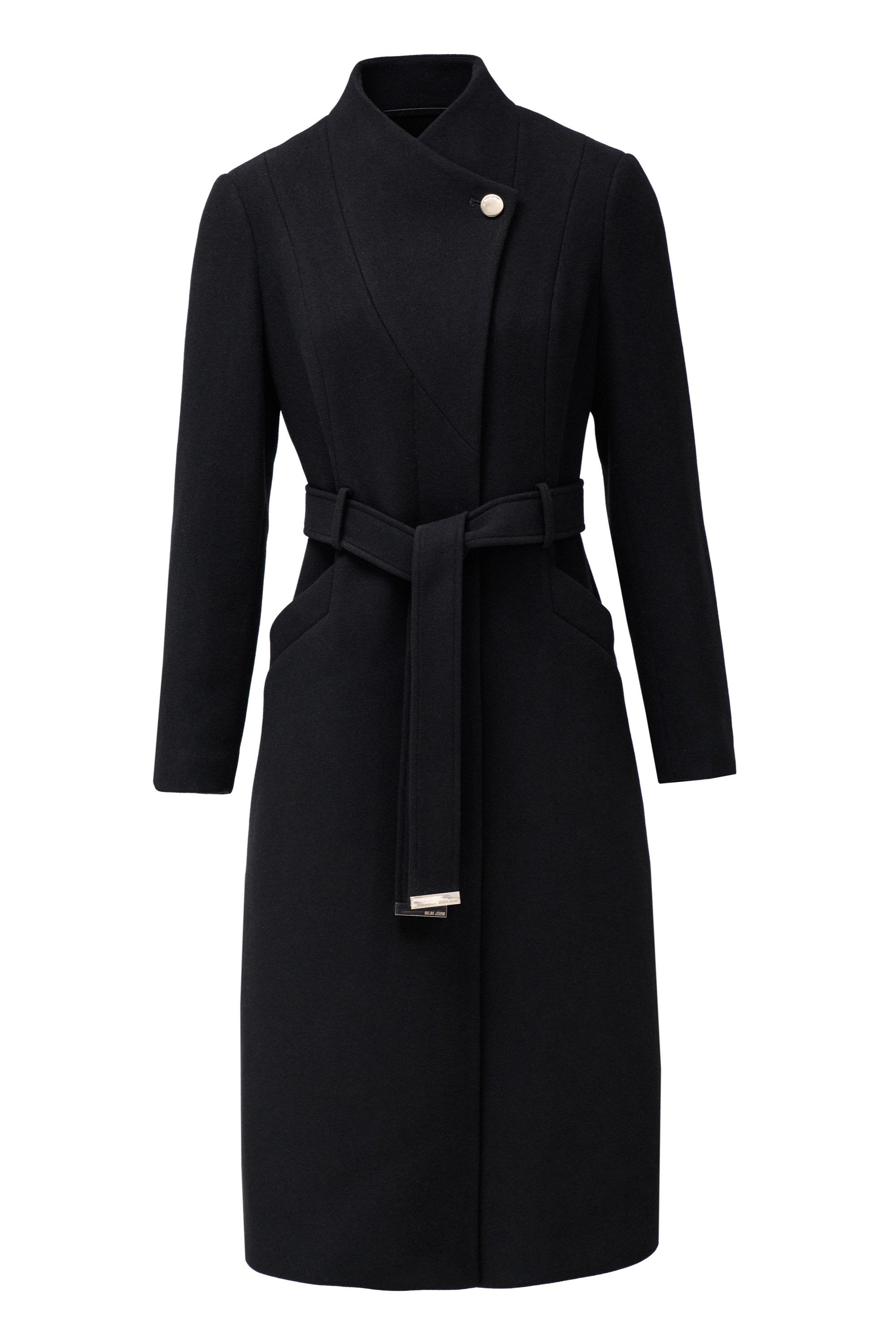 Long Wool Peacoat With Belt in Black Vestes Salsa Jeans