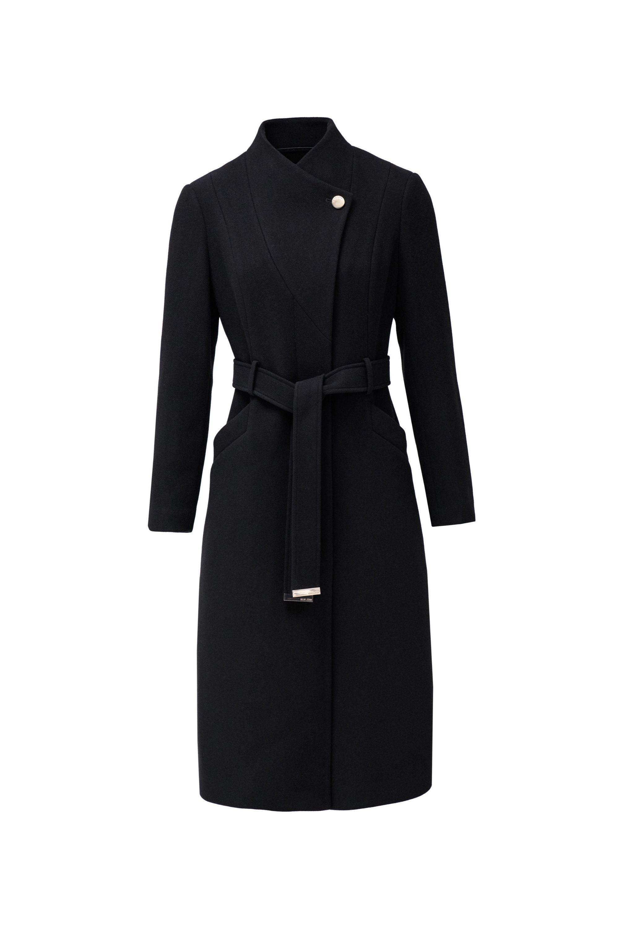 Long Wool Peacoat With Belt in Black Vestes Salsa Jeans