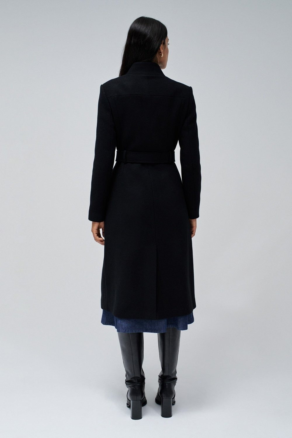 Long Wool Peacoat With Belt in Black Vestes Salsa Jeans