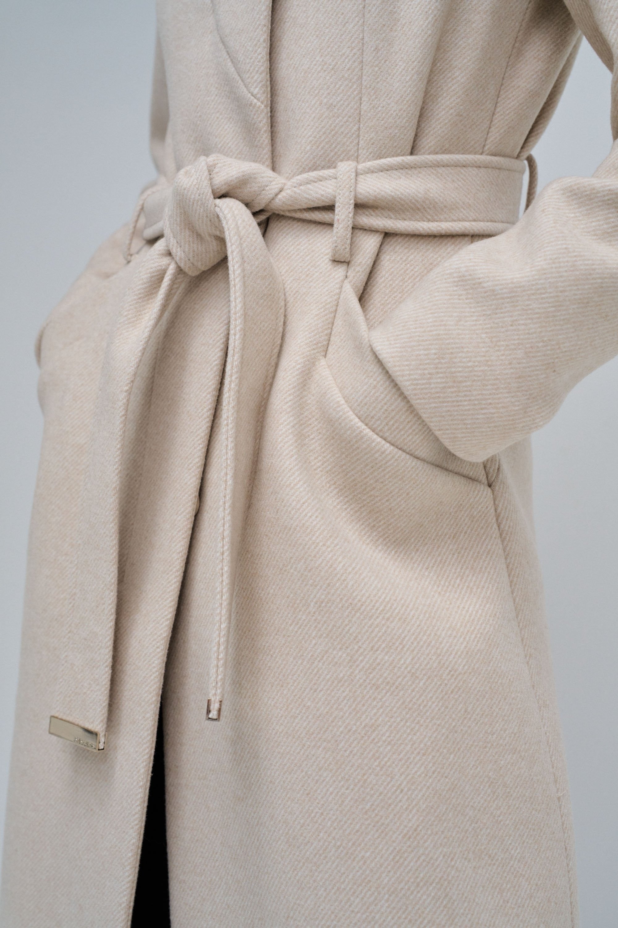 Long Wool Peacoat With Belt in Light Beige V1 Vestes Salsa Jeans