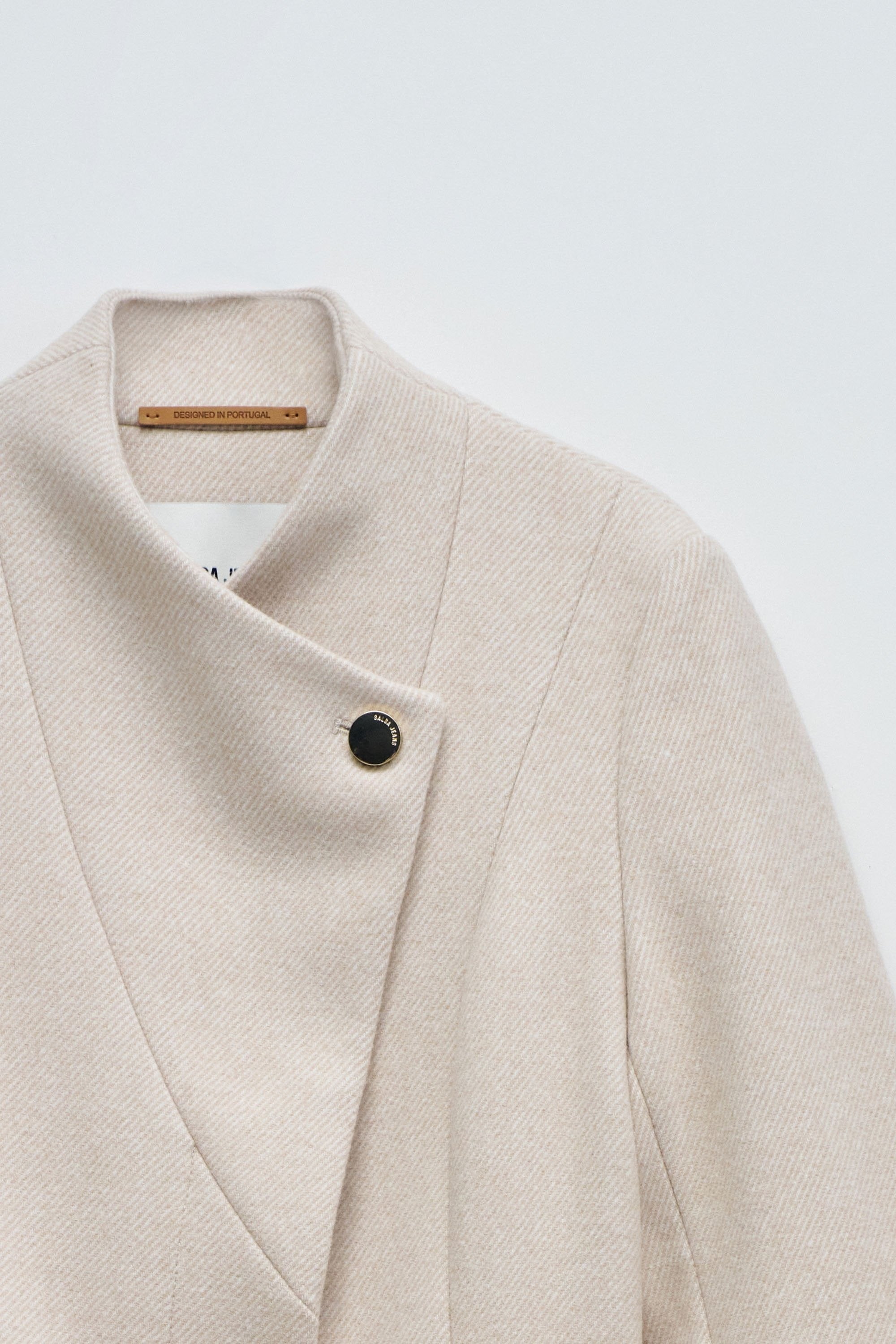 Long Wool Peacoat With Belt in Light Beige V1 Vestes Salsa Jeans