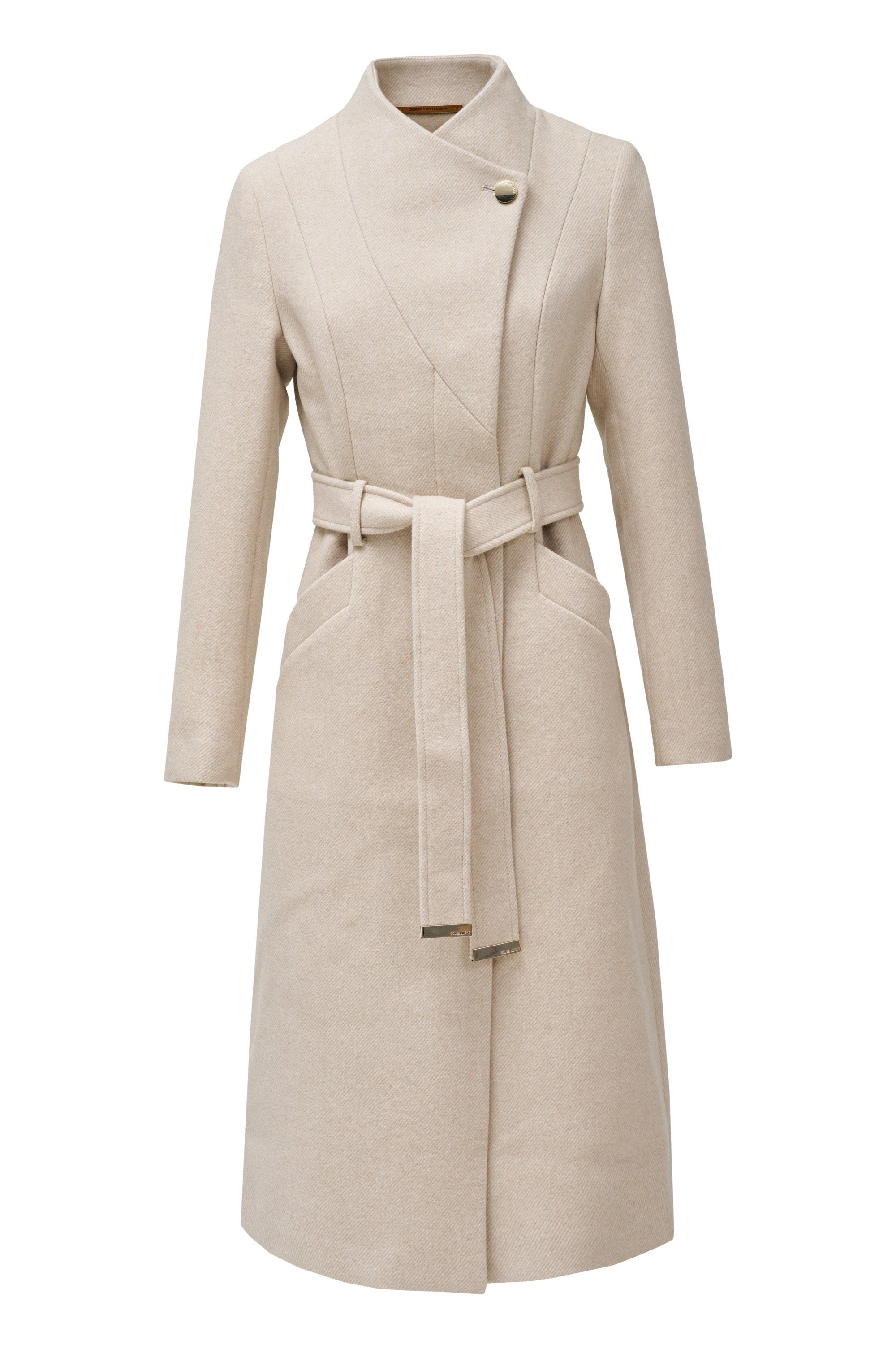 Long Wool Peacoat With Belt in Light Beige V1 Vestes Salsa Jeans